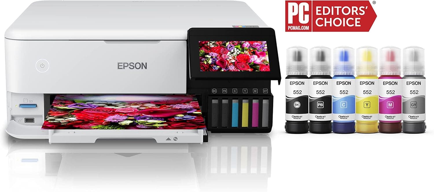 Epson EcoTank Photo ET-8500 Wireless Color All-in-One Supertank Printer with Scanner Copier, Ethernet and 4.3-inch Colorfull Touchscreen - White - Image 2