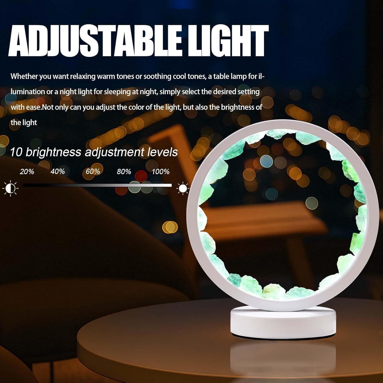 Runyangshi Natural Crystal Green Fluorite Round White Frame Tri-Color Ambient Light Home Decoration Night Light Mother's Day Gift - Image 5