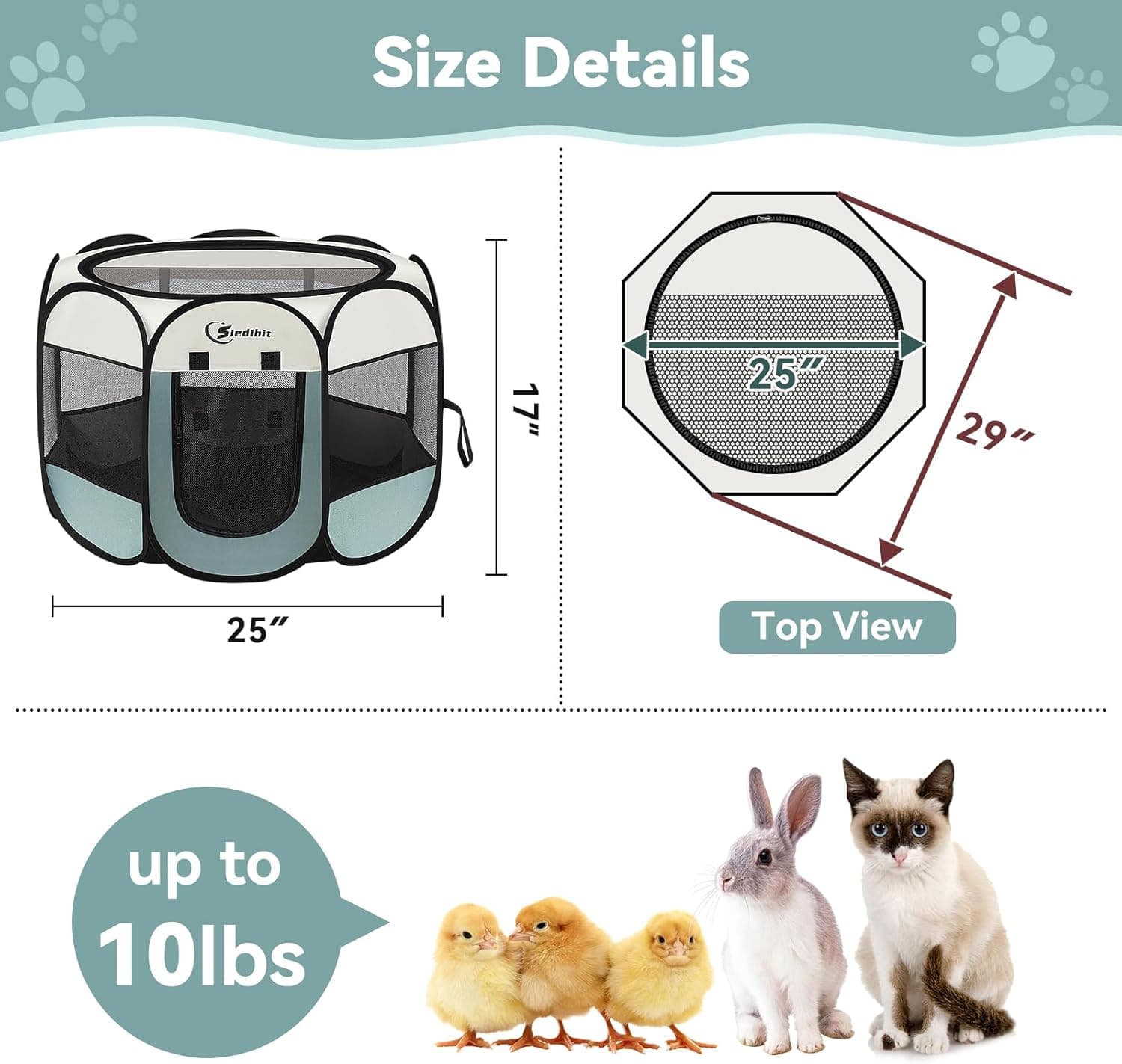Dog Cat Playpen, Puppy Pet Playpen Indoor for Small Dog Crate Tent Cage Outdoor, Portable Pop Up Dogs Enclosure Kennel with Carrying Case for Dogs/Cats/Rabbits(Grey, Small Grey Small - Image 7
