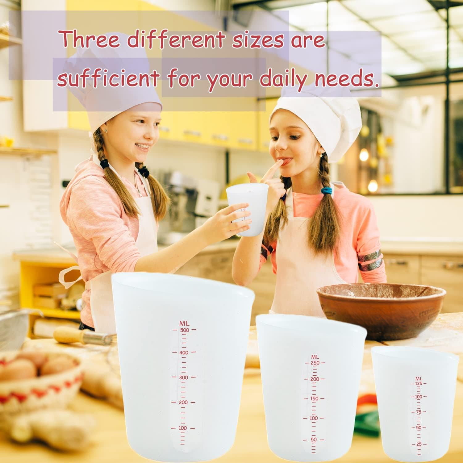 3 PCS Silicone Flexible Measuring Cups,Melting Cups for Epoxy Resin,Butter,Chocolate and More,2 Cup&1 Cup&1/2 Cup,Squeeze and Pour Silicone Measuring Cup with Marking Ounce/ML - Image 5