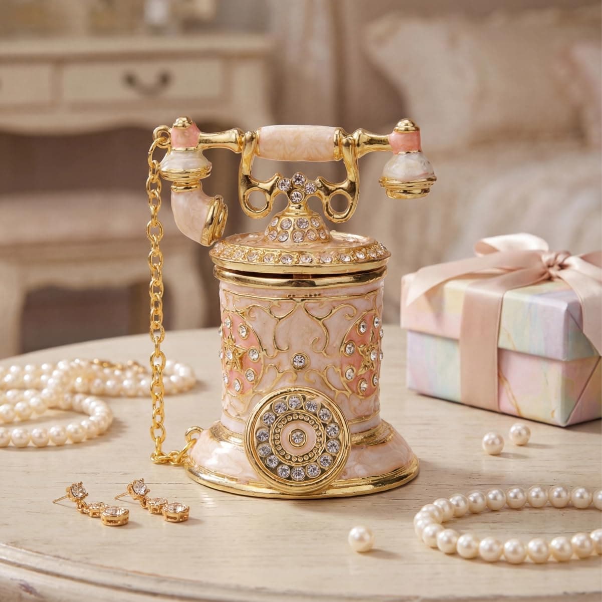 Amazon.com: Furuida Vintage Telephone Trinket Box Hinged Enamel Hand Painted Jewelry Box Decorative Telephone Ornaments Gift for Home Decor (Pink) : Home & Kitchen - Image 3