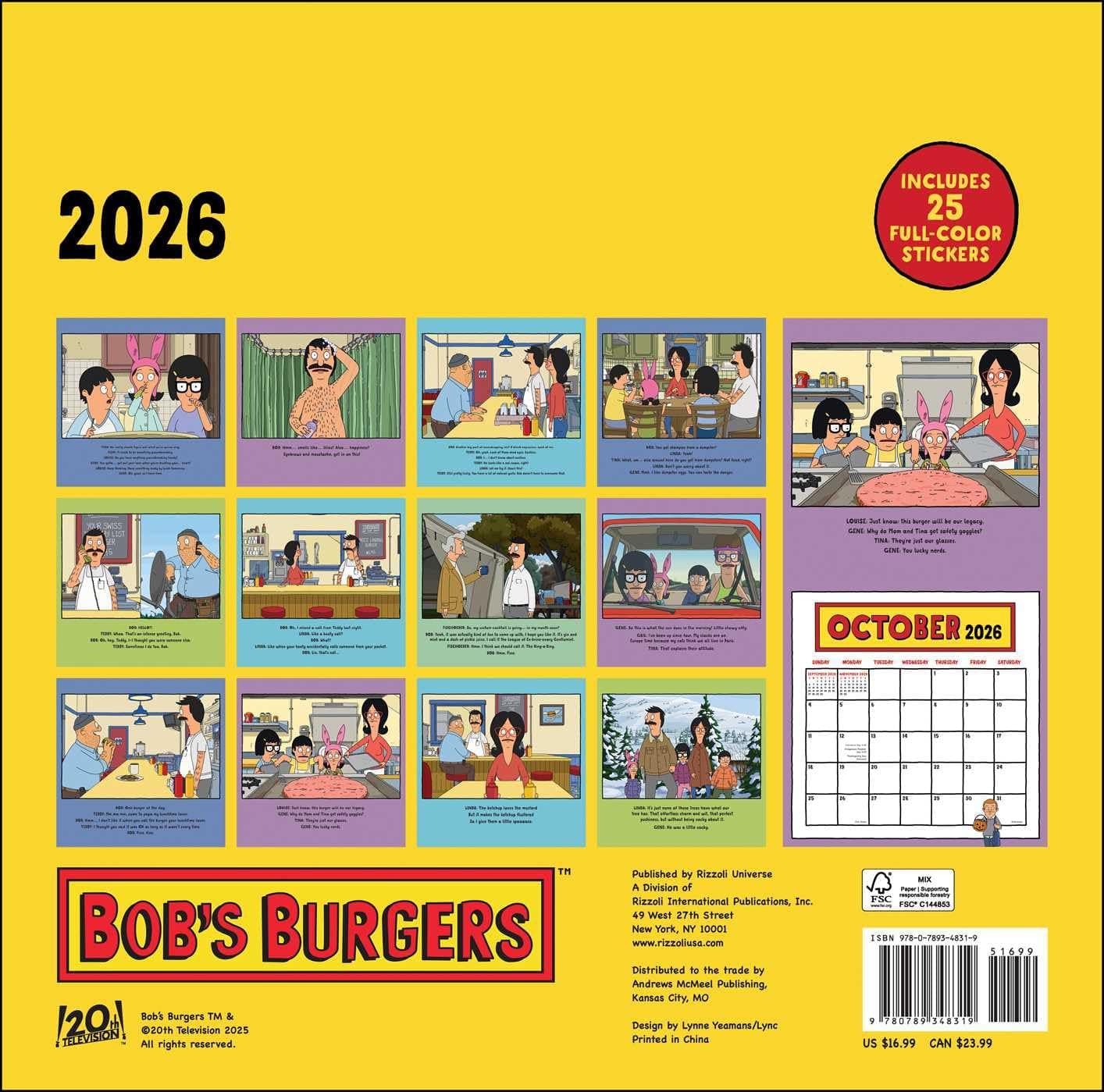 Bob's Burgers 2026 Wall Calendar (Includes Stickers) - Image 3