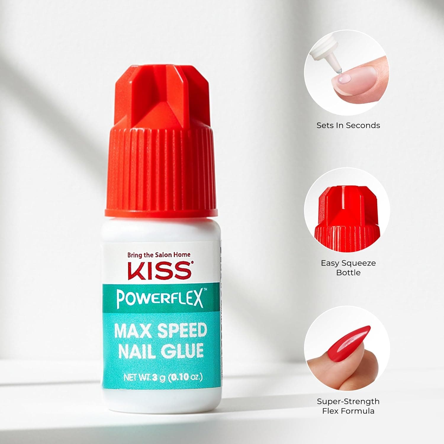KISS PowerFlex Maximum Speed Nail Glue - Fast Drying Adhesive for Glue-On Nails & Repairs with Nozzle Tip Applicator, Ideal for Tips & Wraps, Net Wt. 0.10 oz (3g) 1 Pack 1 - Image 5