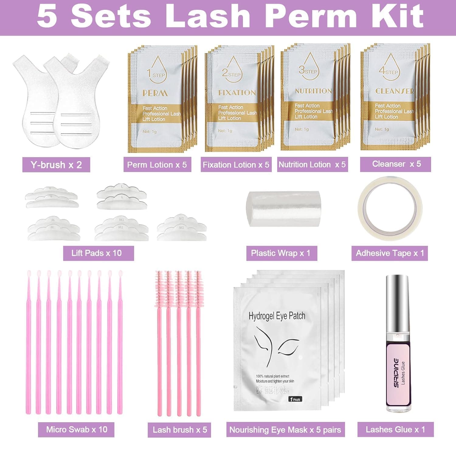 Lash Lift Kit, Eyelash Perm Kit, 5 Sets Lash Perm Kit Eyelash Lift Kit, Eyebrow Lamination Madaling Gamitin para sa Mga Nagsisimula, Propesyonal na Eyelash Curling Lash Extension Set, Home Achieve Semi-Permanent Curling - Image 5