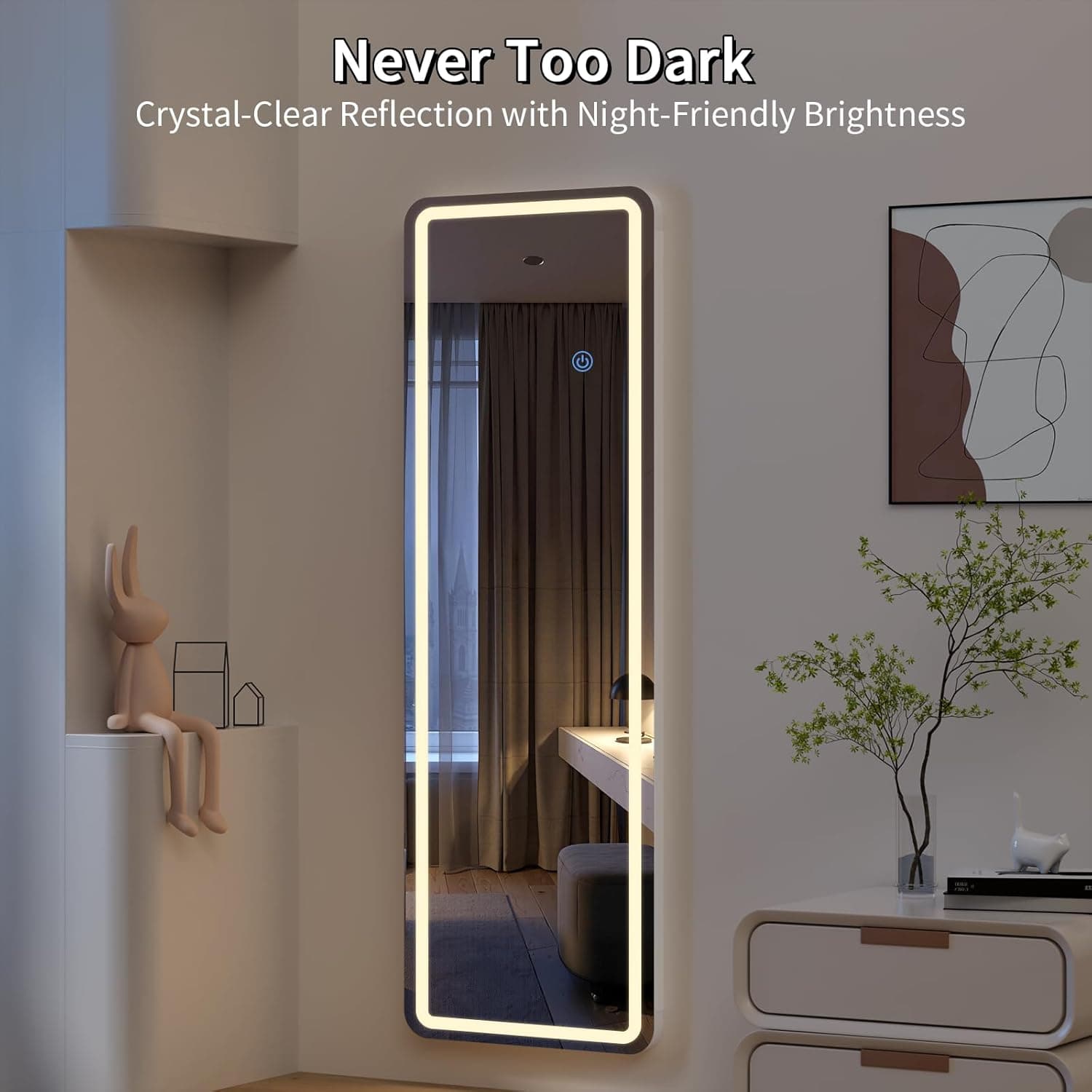 Koonmi Full Length Mirror Door Hanging with LED Lights 48"x16" Hanging Mirror-rectangle 48"L x 16"W - Image 6