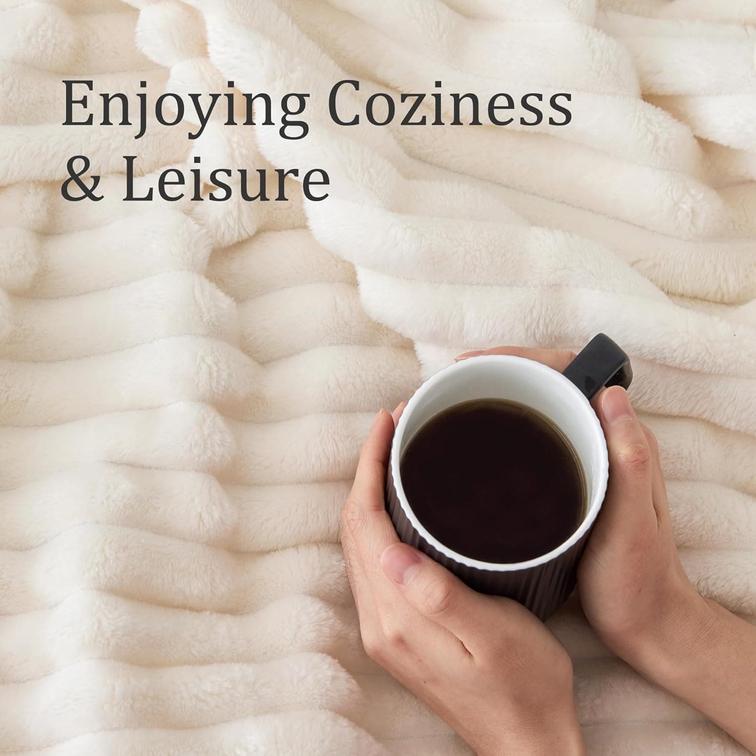 BEDELITE Fleece Throw Blanket for Couch - 300GSM Soft & Warm Fluffy Cream White Blanket, Decorative and Giftable Striped Blankets for Women, Men, 50"x60" Cream Throw(50"x60") - Image 5