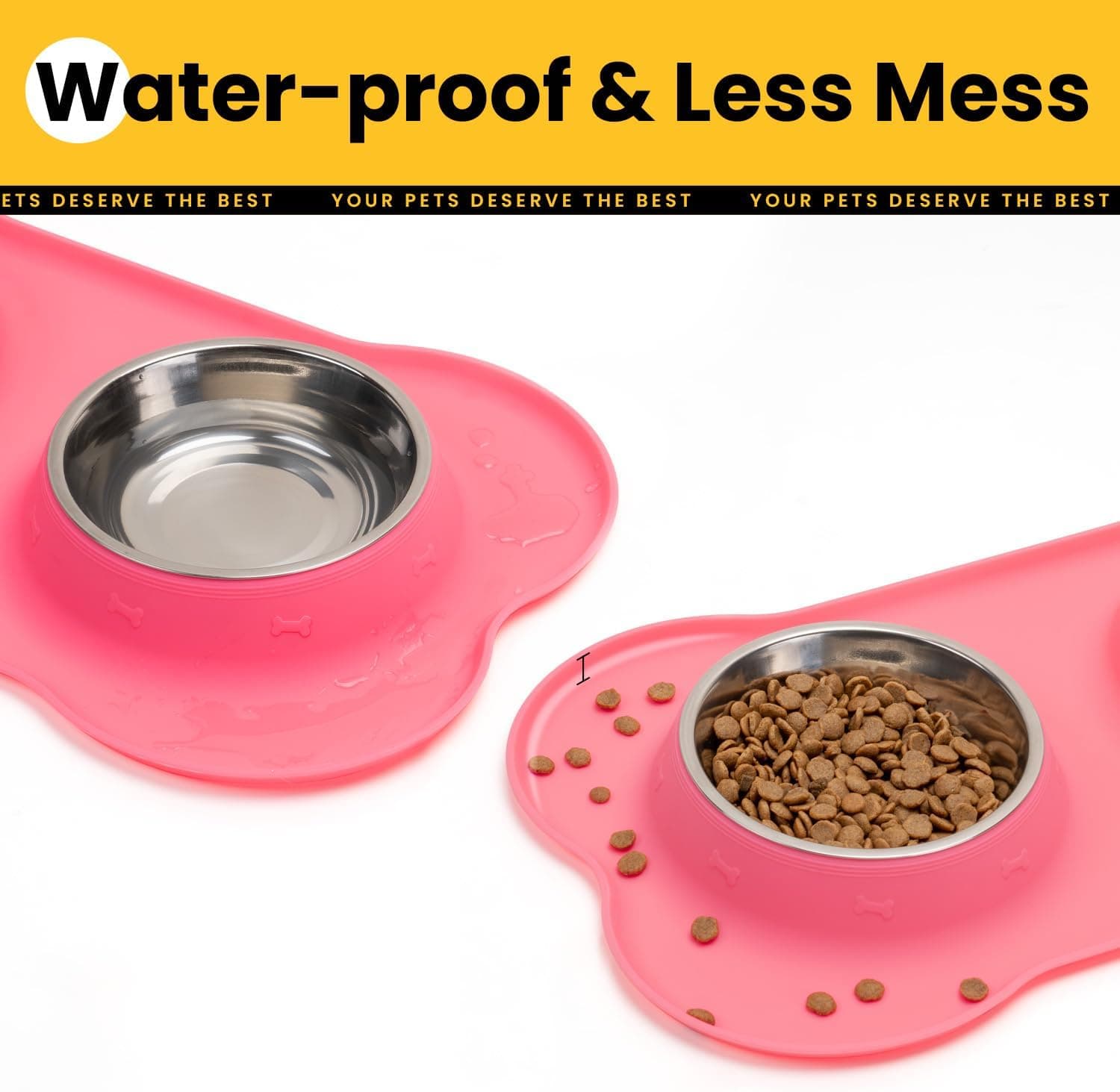 Dog Bowls with Silicone Feeding Mat, No Spill Food Water Dish Set, Dishwasher Safe, 2 Stainless Steel Puppy Bowls, Suitable for Tiny Dogs Kittens Cats Rabbits Pets under 8lbs, Extra Small, Pink Pink Extra Small-5 oz - Image 6