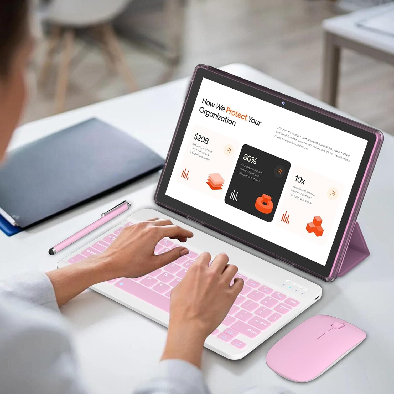 Android 15 Tablet, 10 Inch 18GB RAM+128GB ROM/ 2TB Expandable Tablet, 2.0GHz Quad-core Processor, 1280*800 HD Touch Screen, 5G WiFi6 BT 5.0, 2 in 1 Tablets with Keyboard Case Mouse Stylus Pink - Image 7