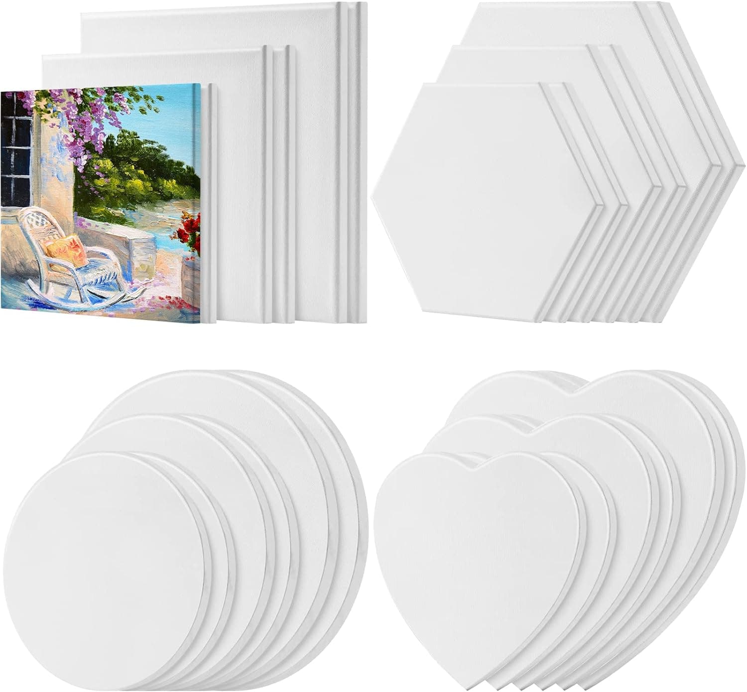 Thenshop 24 Pieces Stretched Canvas for Painting Bulk Blank Canvas Board, Square Round Hexagon Heart Shaped Frame for Kids Art Supplies for Acrylic Pouring Oil Painting(Assorted Shapes) - Image 2