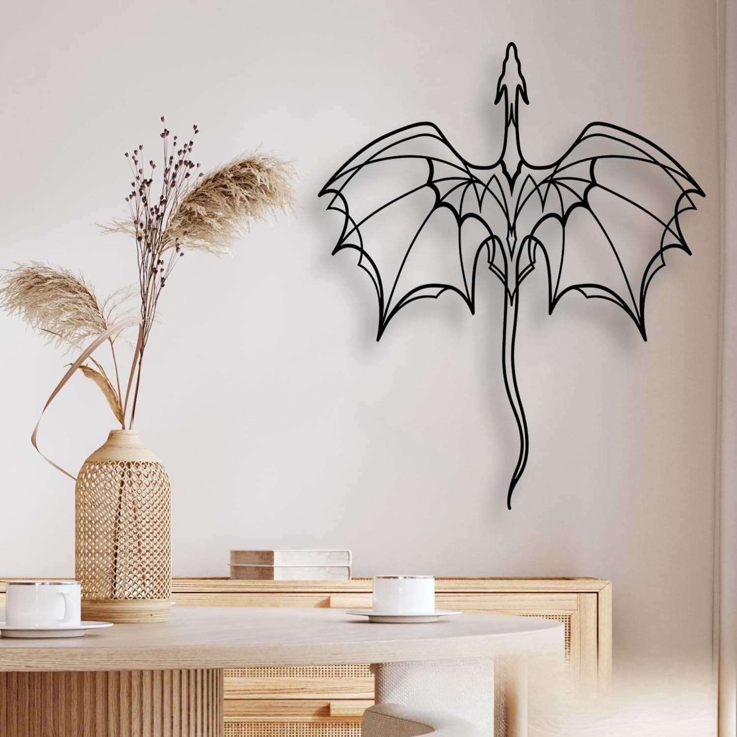 LIYOUYA Fantasy Dragon Metal Wall Decor - Black Simple Lines Dragon Wall Art Home Decor for Living Room, Bathroom, Bedroom, Dining Room, Porch, Farmhouse (Black) - Image 6
