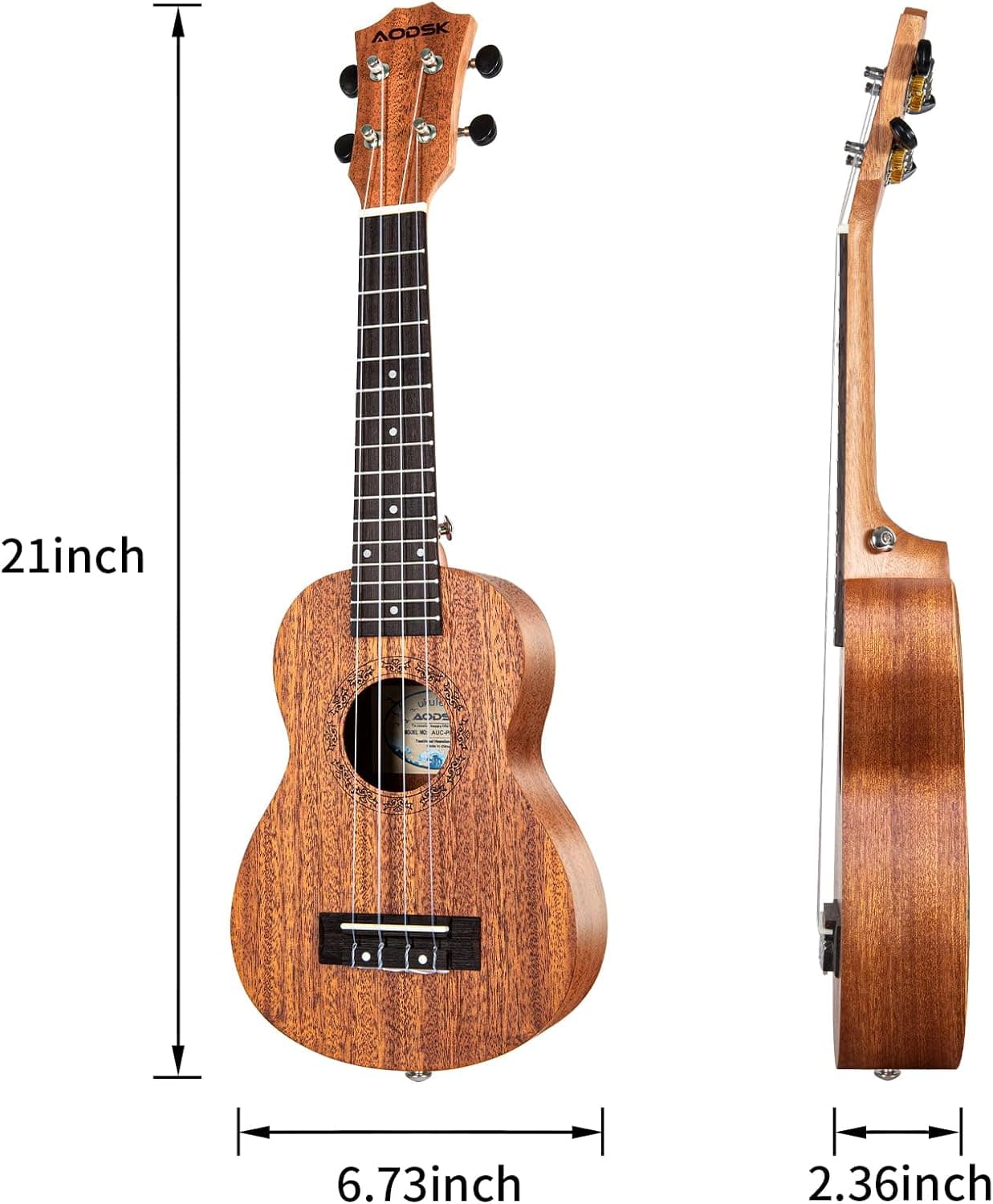 AODSK Ukulele Soprano para Principiantes de 21 Pulgadas con Funda, Correa, Cuerdas de Nylon y 4 Púas, Regalo de Vacaciones, Soprano Natural - Image 5