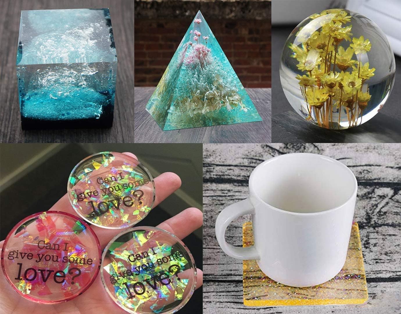 Silicone Resin Molds 5Pcs Resin Casting Molds Including Sphere, Cube, Pyramid, Square, Round with 1 Measuring Cup & 5 Plastic Transfer Pipettes for Resin Epoxy, Candle Wax, Soap, Bowl Mat etc Kit 1 - Image 6