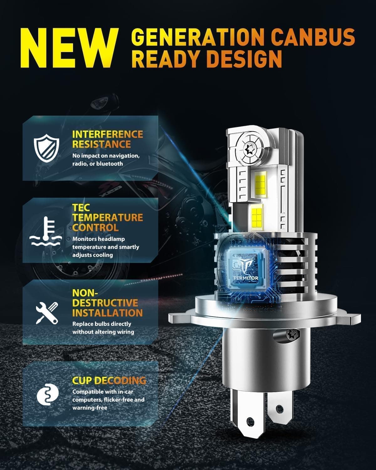Últimas Bombillas H4/9003/HB2 Hi/Low Beam, 50,000LM de Brillo, 6500K Blanco Frío, Tamaño Halógeno 1:1 Reemplazo Automotriz H4 9003 HID Luces de Niebla, Plug-N-Play, IP68 Impermeable, Paquete de 2 - Image 9