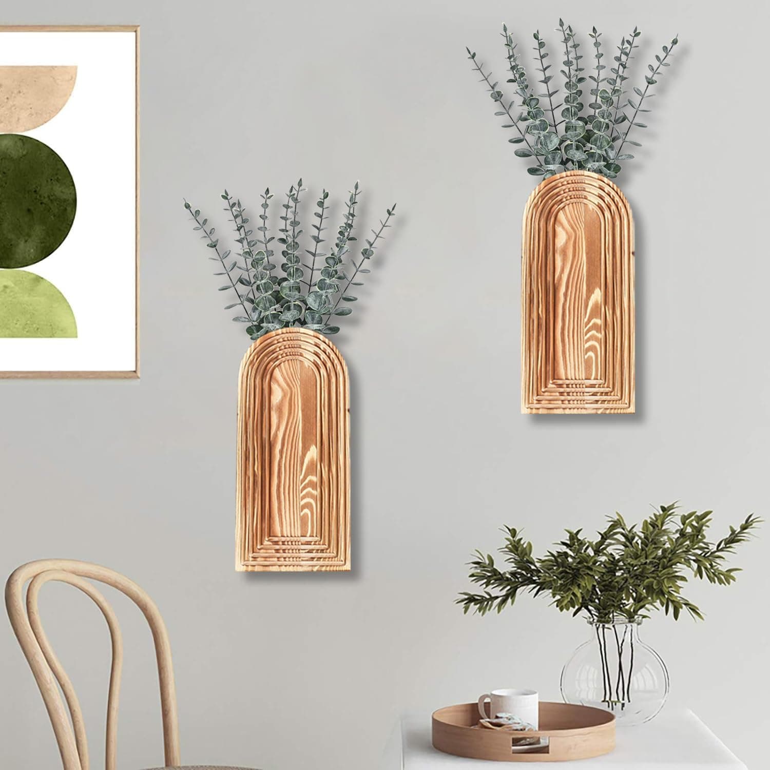 2 Pack Wooden Wall Vase Set - Brown Finish Modern Farmhouse & Boho Wall Decor para sa Entryway, Hallway, Bathroom, Living Room, Dining Room, Narrow Spaces - Image 8