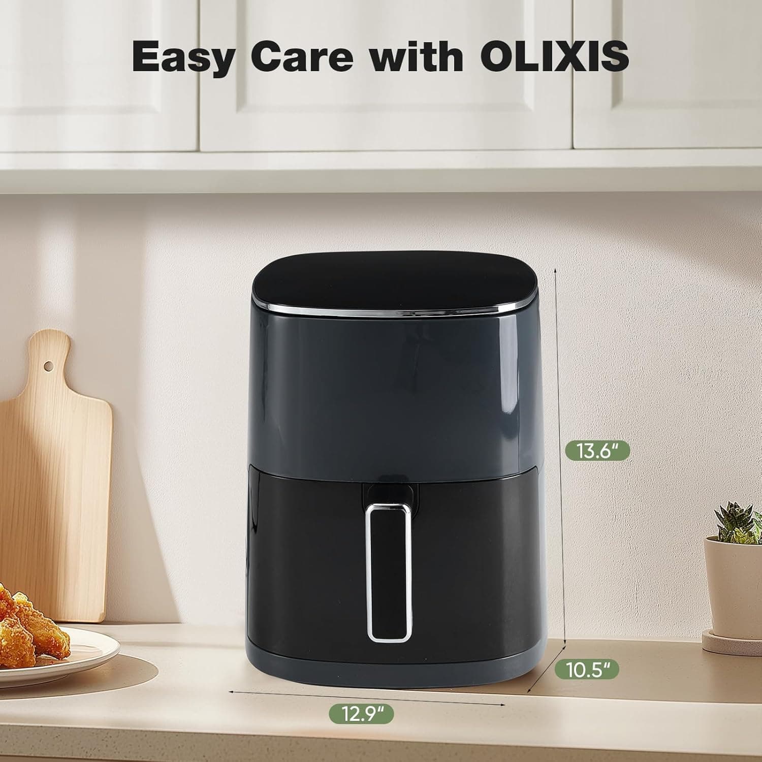 OLIXIS Air Fryer 6 Quart with Window Square Air Fryer 12-in-1 Air Fry, Roast, Reheat, Dehydrate, Bake, Steam, Fries, Custard, Chicken, Wings, Sea Food, Vegetabels,400F Grey Dark Grey - Image 3