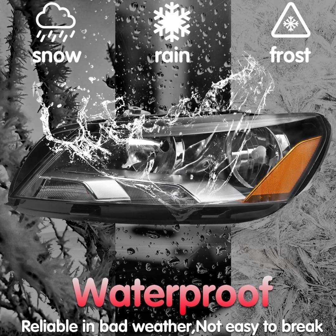 Headlights Assembly For 2012 2013 2014 2015 Volkswagen Passat Headlights, for 12-15 VW Passat Head Lamps Set Halogen Pair OEM style 2012-2015 Passat Black - Image 4