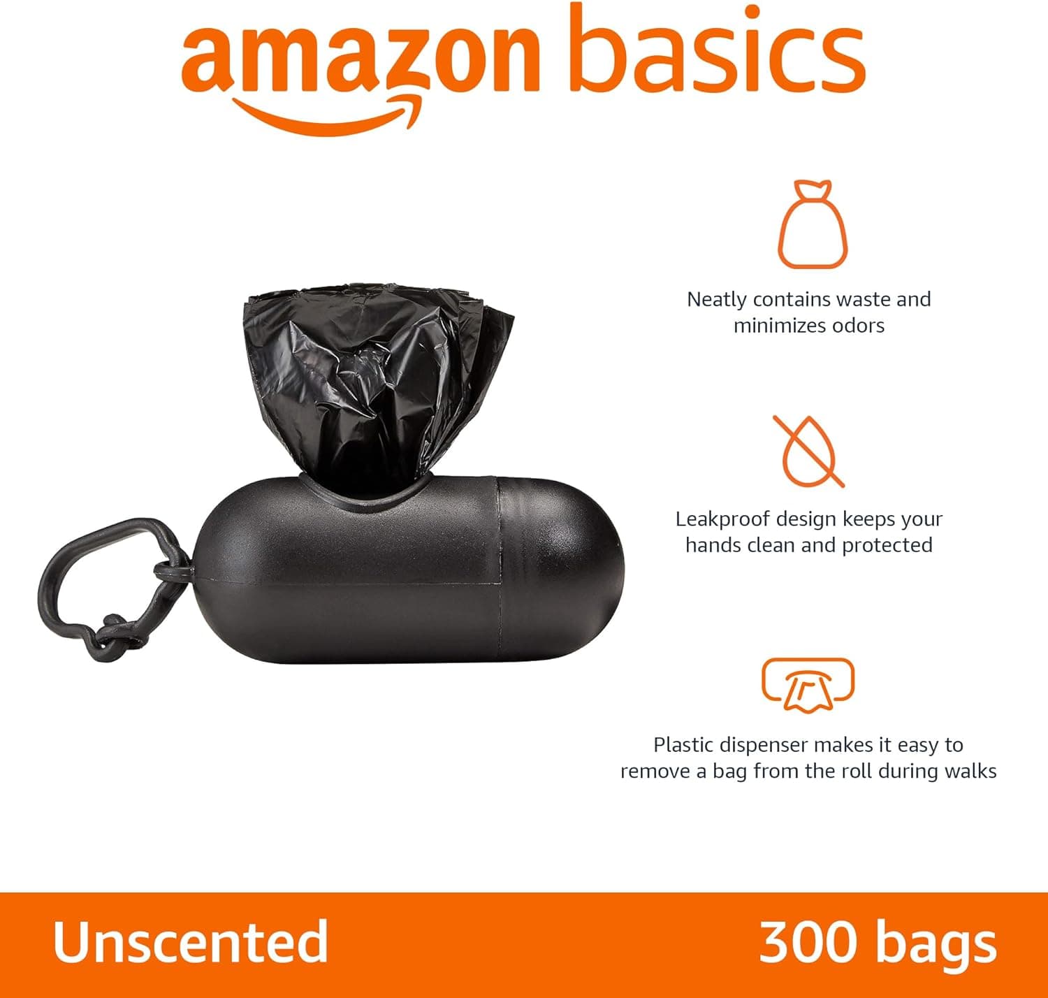 Amazon Basics Dog Poop Bags with Dispenser, 300 Count, Enhanced for Guaranteed Leakproof, Unscented, Includes Leash Clip - Image 3