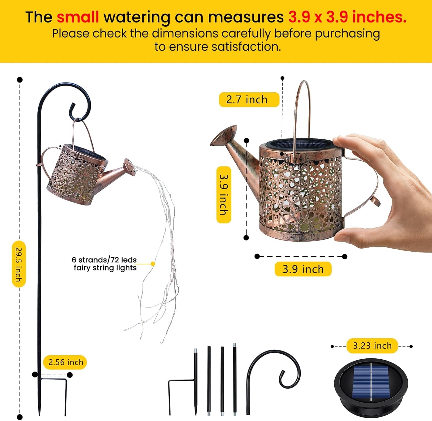 Solar Lights Outdoor Decorative, Metal Watering Can Lights Waterproof, Small Hanging Garden Decor Yard Outside Patio Lawn, Gifts for Mom Grandma Women Birthday(Warm White) Warm White-1 pack - Image 4