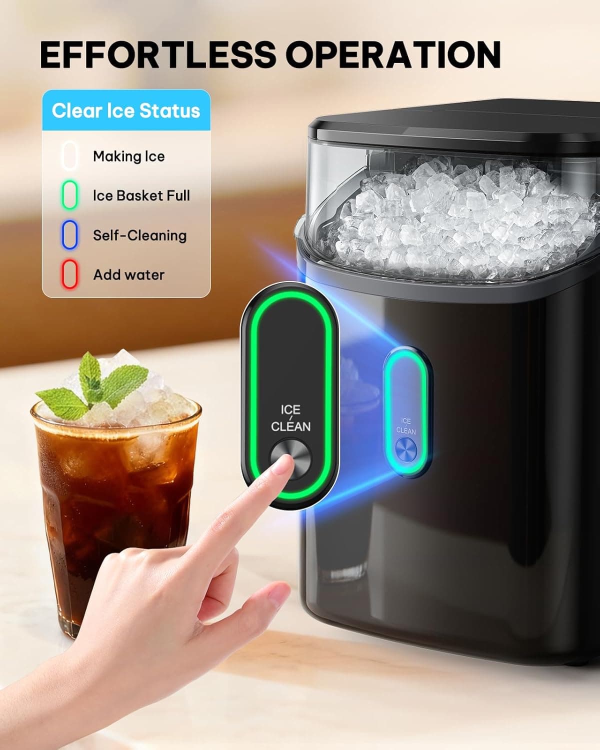 Silonn Nugget Ice Maker Countertop, Pebble Ice Makers with Crushed Soft Chewable Ice, 33lbs Per Day with Scoop, Pellet Portable Ice Machines with Auto-Cleaning for Home, Kitchen, Office, Black Gloss black 33lbs - Image 5
