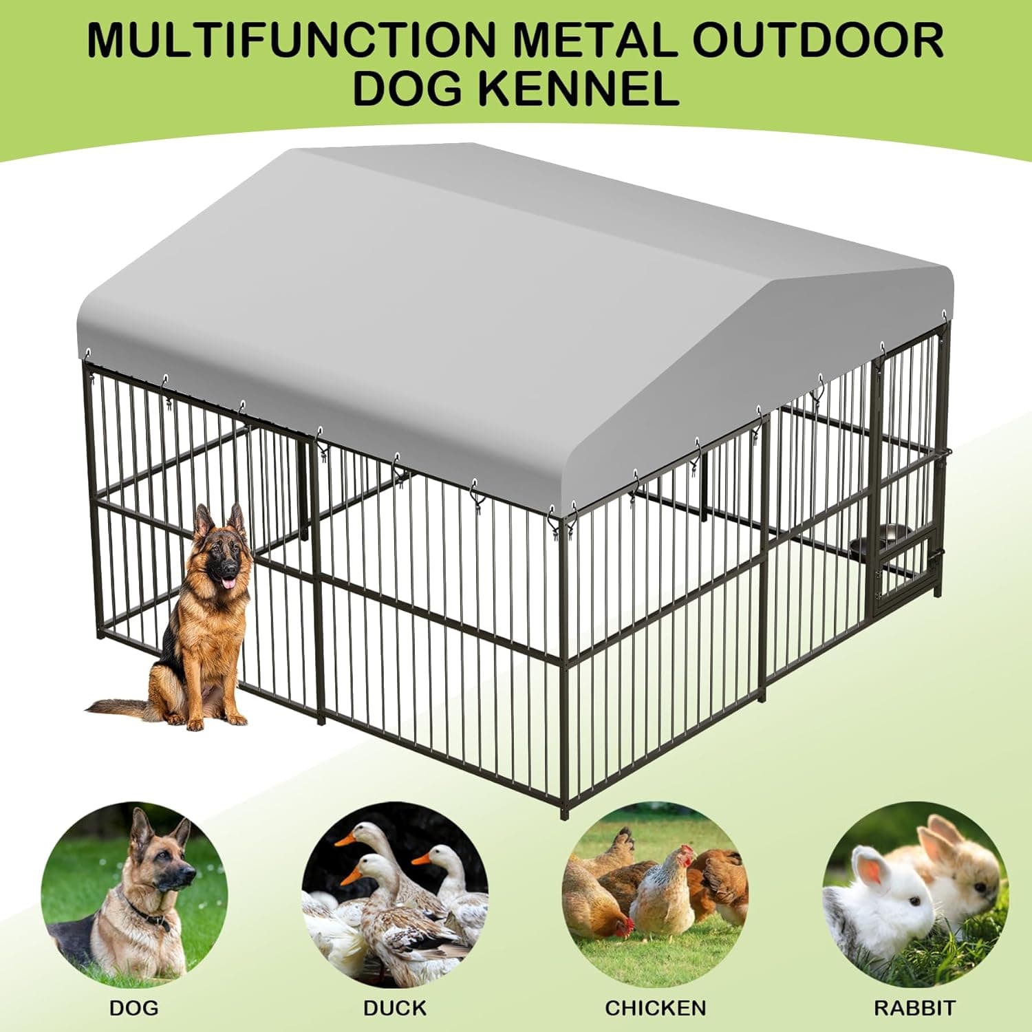 10x10x6 FT Large Dog Kennel Outdoor, Heavy-Duty Outdoor Dog Cage with Lock and Waterproof Roof, Swivel Stainless Steel Feeding Bowl- Easy Assembly for Medium & Large Dogs. 10x10x6FT - Image 5