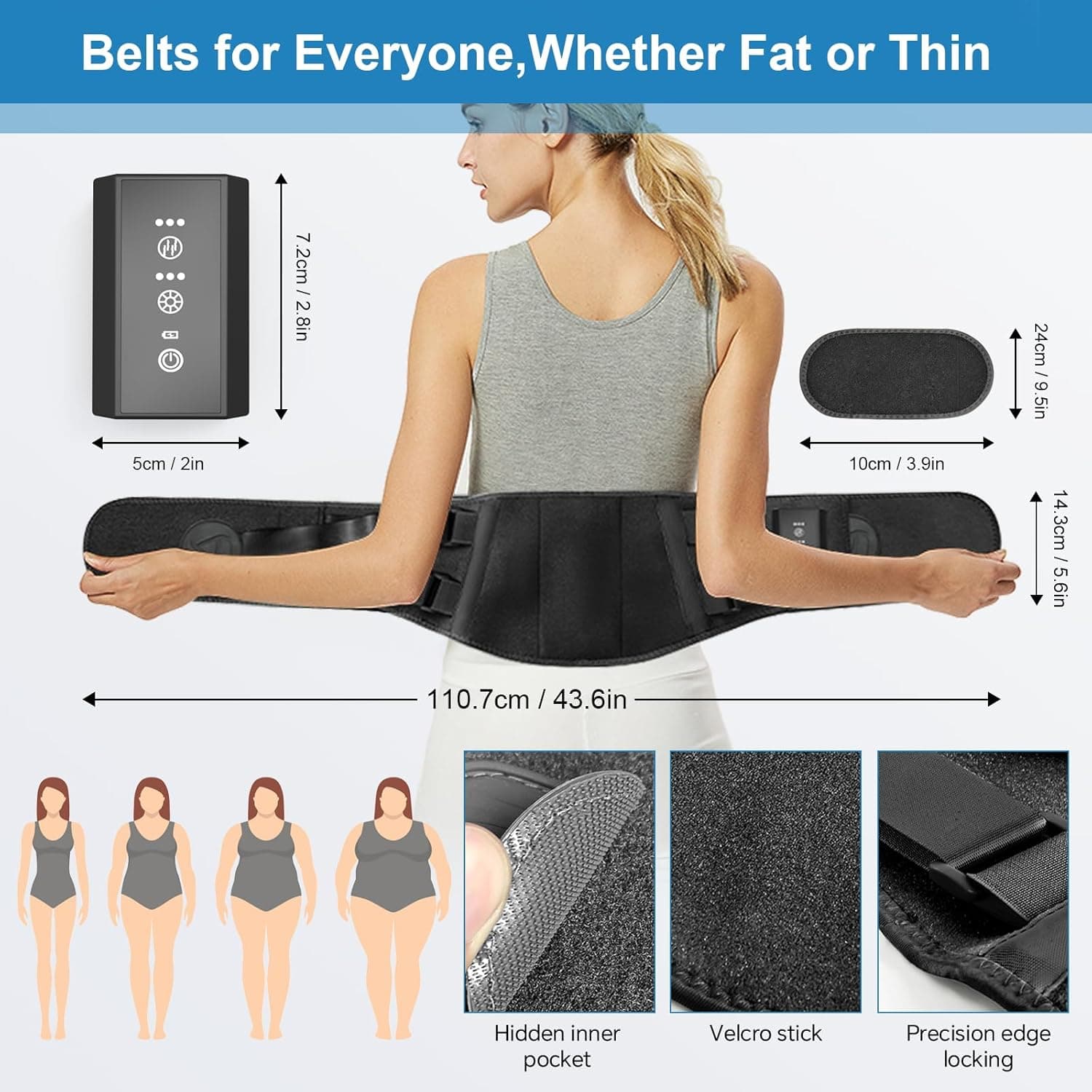 Heating Pad for Period Cramps Back Pain Relief,Electric Heating Pad for Low Back Massager,3 Heat, Black,43"x 6" +20" Extended Belt Gifts for Women/Men/Mom - Image 5