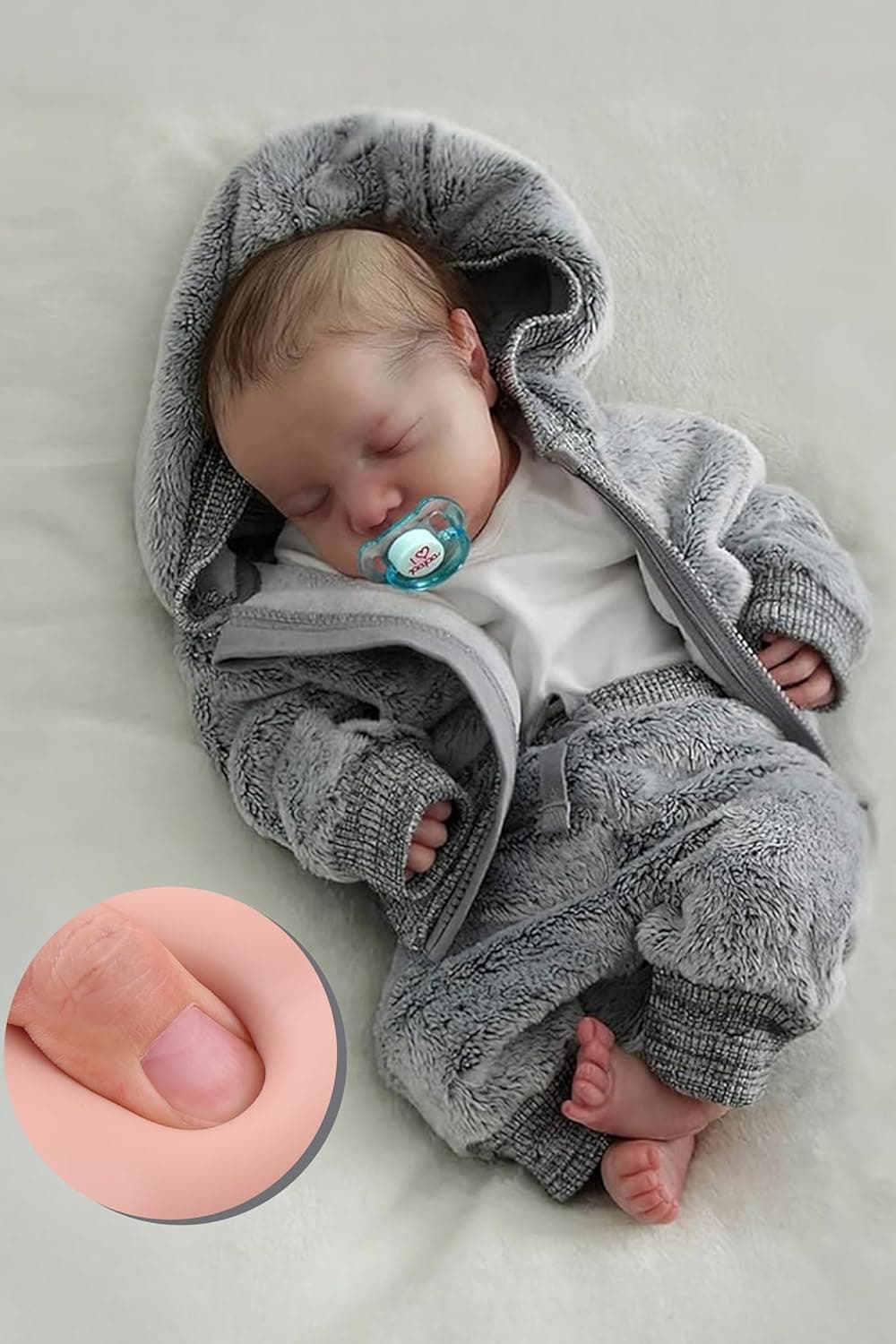 BABESIDE Lifelike Reborn Baby Dolls Silicone Full Body Boys - 17-Inch Real Baby Feeling Realistic-Newborn Baby Doll Full Body Vinyl Real Life Baby Dolls with Toy & Gift Box for Kids Grey - Image 2