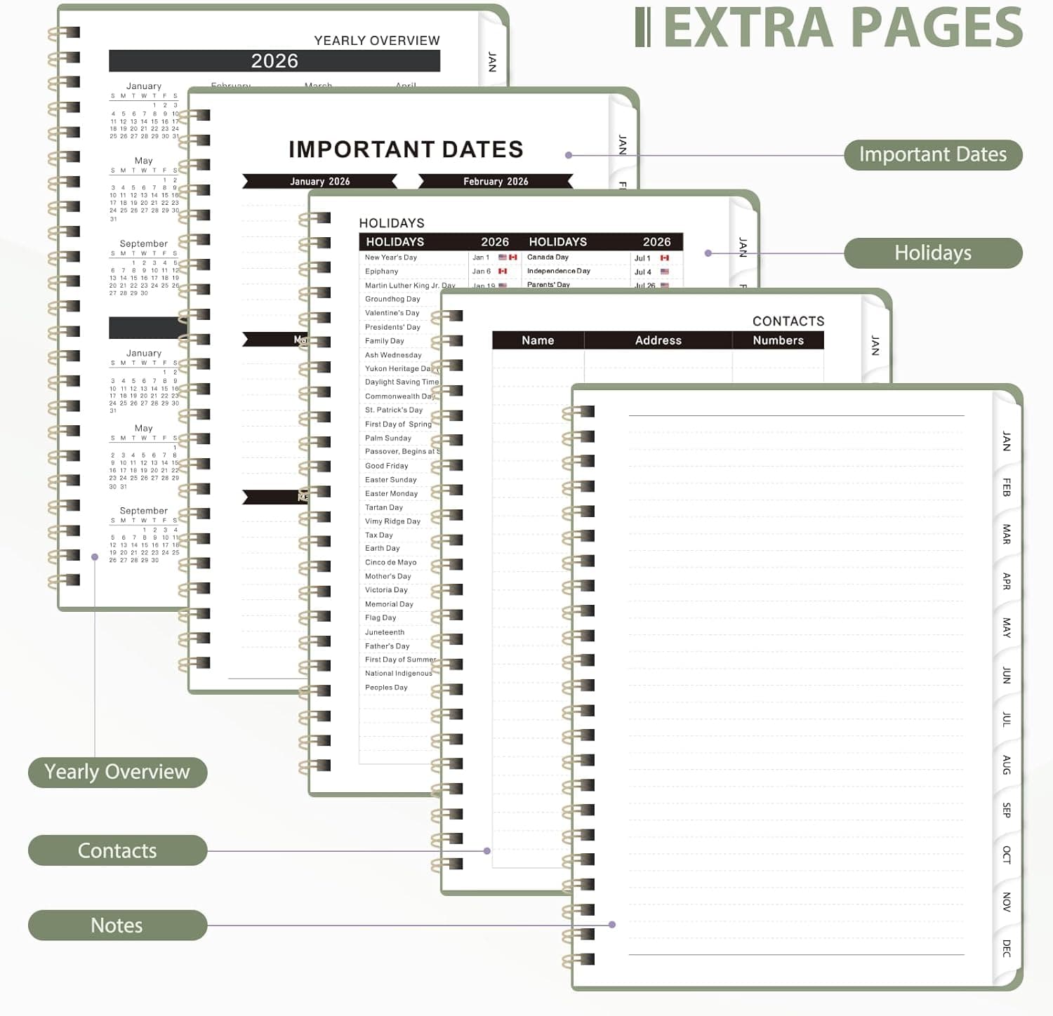 2026 Planner, Weekly and Monthly Calendar Academic Planner, Jan 2026 - Dec 2026, Planning Agenda Book for Desk Accessories and School Supplies - A5 (6.3'' x 8.5'') Green 6.3"x8.5"(Jan 2026-Dec 2026） - Image 5