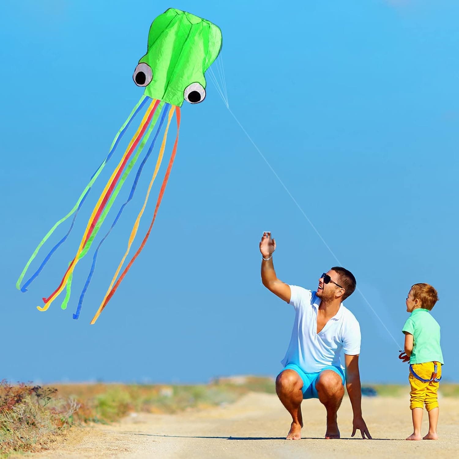 Hengda Kite Soft Octopus Kite Series, Beautiful Kite with Long Colorful Tail for Kids and Adults, Easy to Fly Beach Kites, Excellent Outdoor Games and Activity Toys, Suitable for Beginners. 3 Blue+Red+Green - Image 6