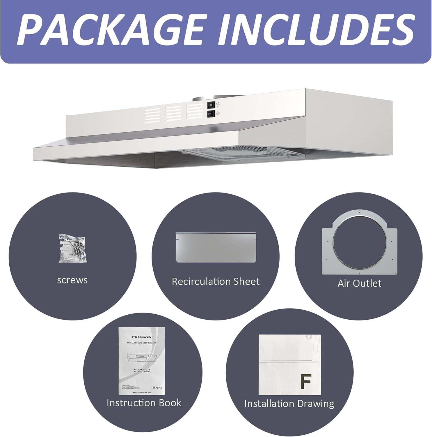 FIREGAS 30 inch Range Hood Under Cabinet, Ducted/Ductless Convertible Stainless Steel Kitchen Range Hood with Rocker Button Control, 2 Speed Exhaust Fan, 300 CFM Aluminum Filter Included Stainless Steel 30 Inch - Image 7