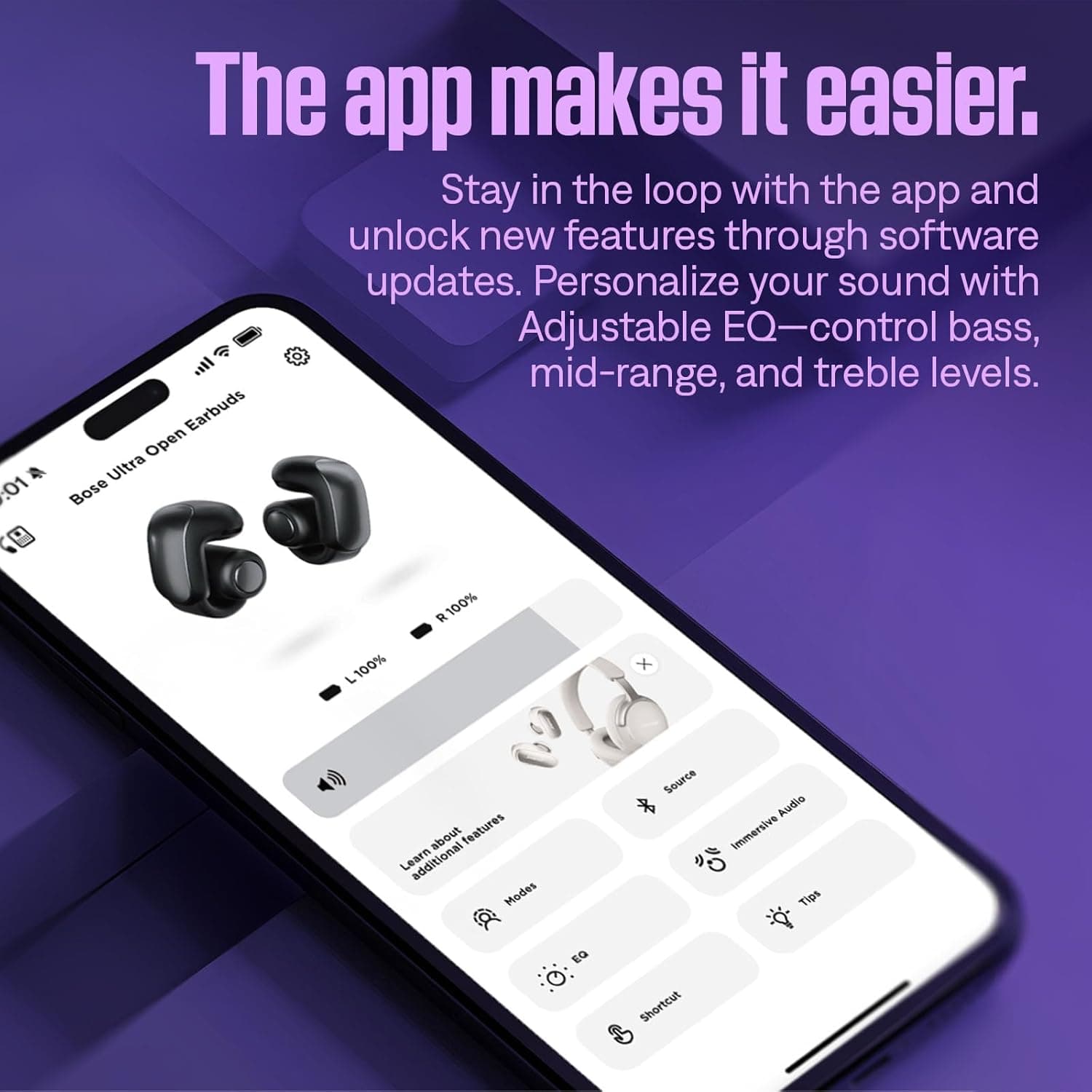 Bose Ultra Open Earbuds - Bluetooth Open Ear Earbuds with OpenAudio for Awareness, Clip-On Design for Comfort, Water Resistant, Up to 48 Hrs of Playtime, Black - Image 6