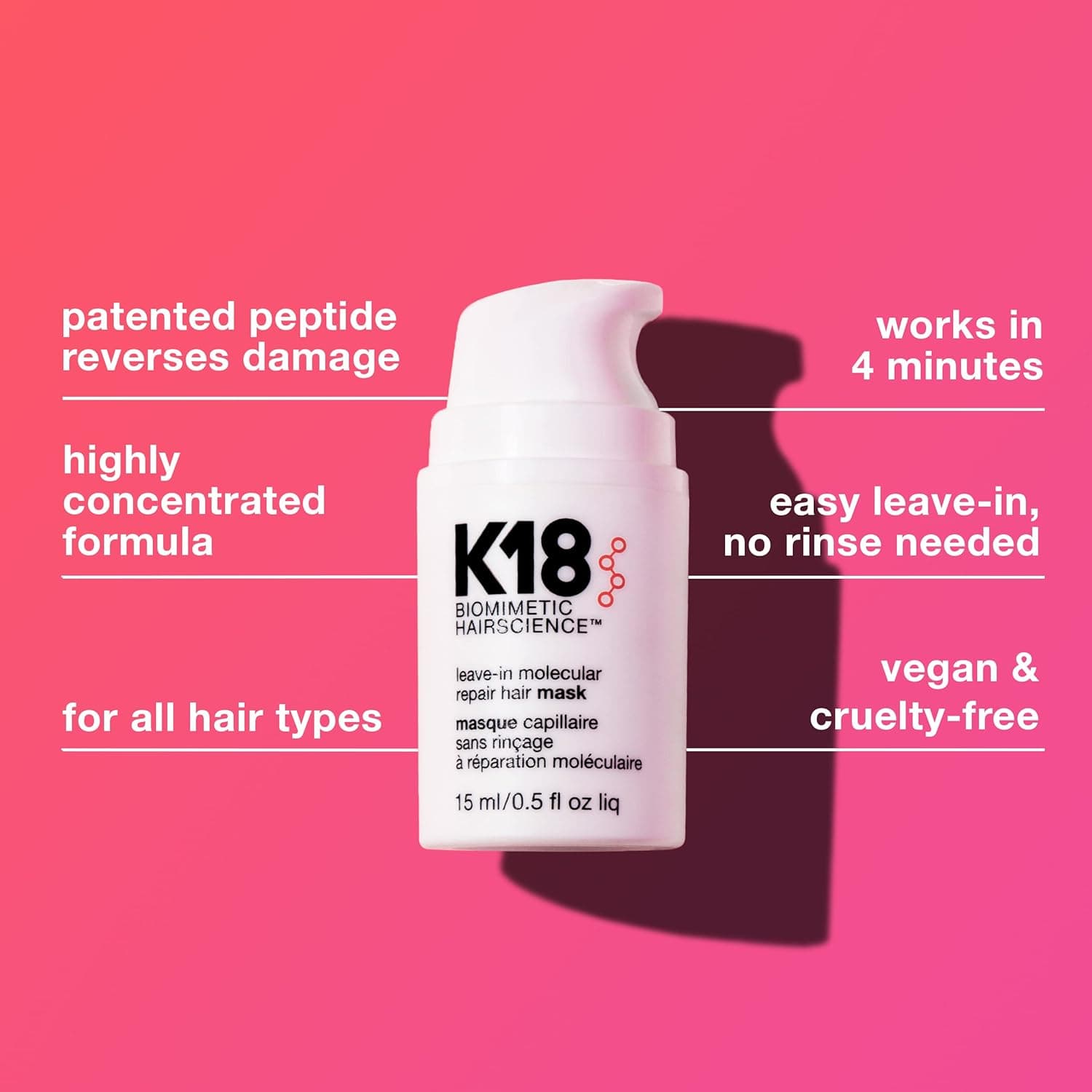 K18 Leave-In Molecular Hair Mask, Repairs Dry or Damaged Hair, Reverse Hair Damage from Bleach, Color, Chemical Services & Heat 0.51 Fl Oz (Pack of 1) - Image 5