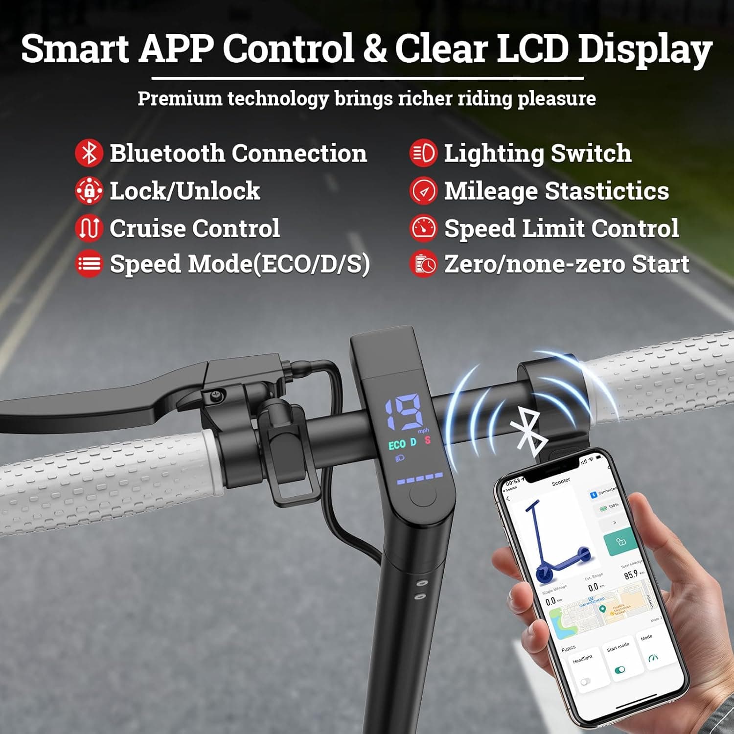 Electric Scooter for Adults, 350W/500W Motor, 16-22 Miles Range, 8.5"/10" Solid Tires, Dual Braking & Suspension, Folding Portable Commuting E-Scooter with App 8.5"-5.2Ah-350W - Image 6