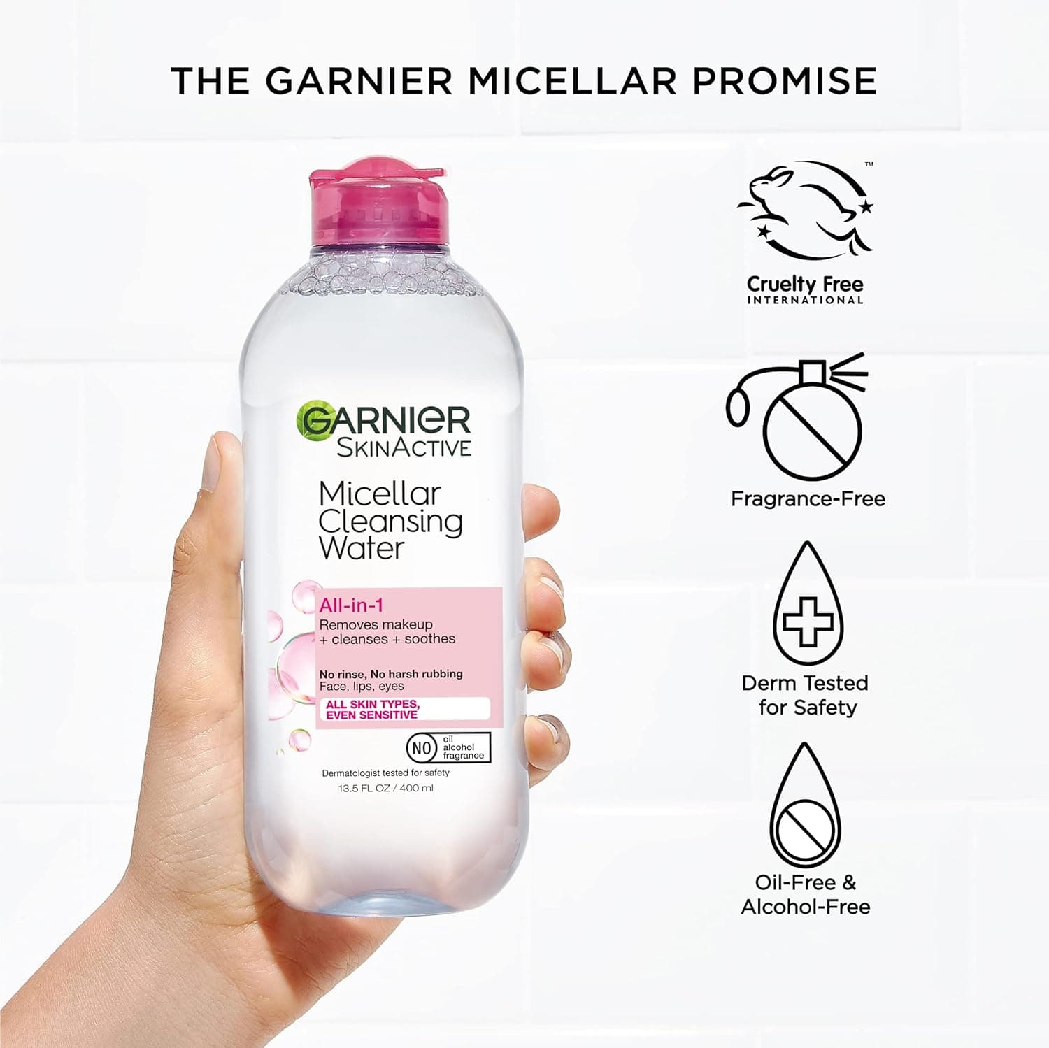 Garnier Micellar Water, Hydrating Facial Cleanser & Makeup Remover, Suitable for Sensitive Skin, Vegan, Cruelty Free, 13.5 Fl Oz (400mL), 1 Count Unscented 13.5 Fl Oz (Pack of 1) - Image 7