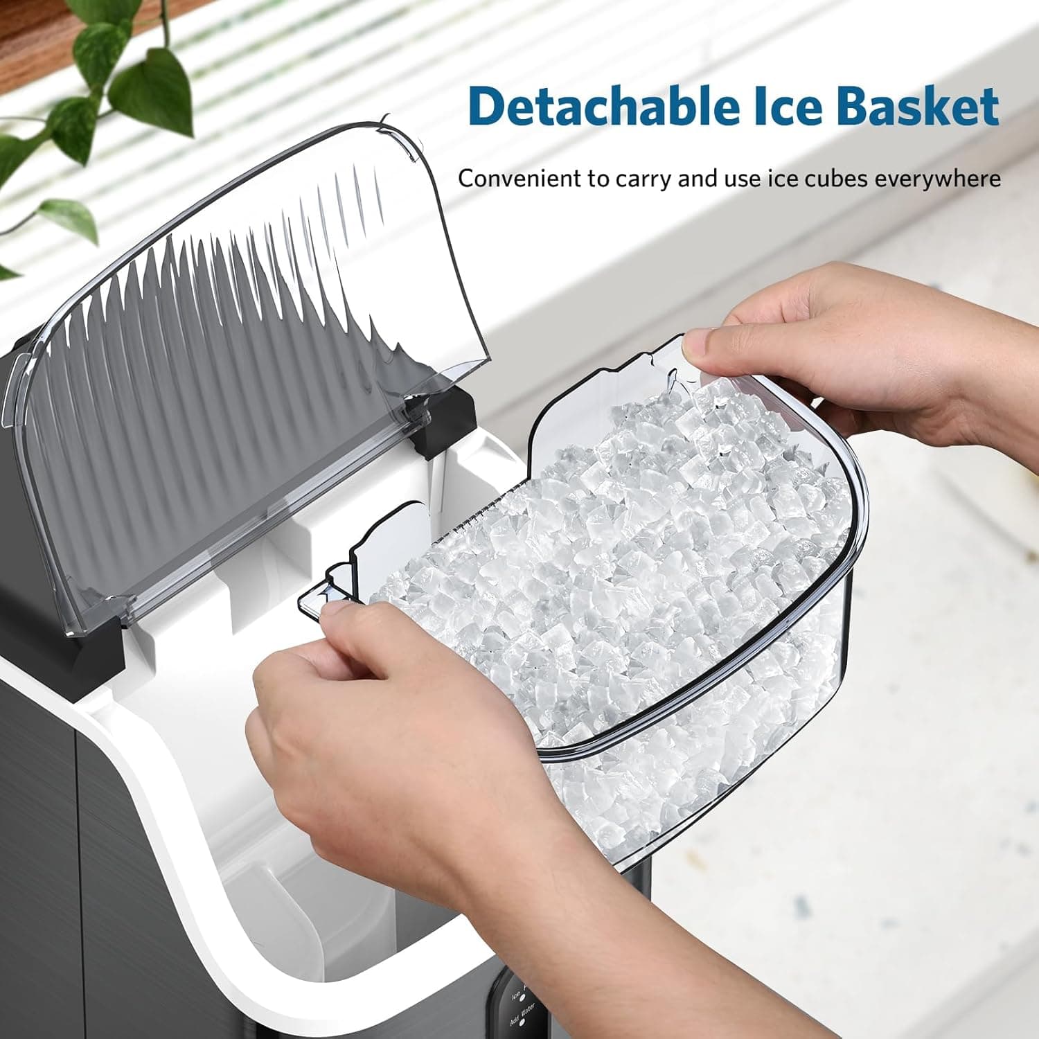 COWSAR Nugget Ice Makers Countertop Soft Chewable Pellet Ice Machine with Auto-Cleaning Function, 35Lbs/24H, Portable Ice Makers for Kitchen, Office, Home，Black 35lbs/24H Stainless Steel Black 1 - Image 7