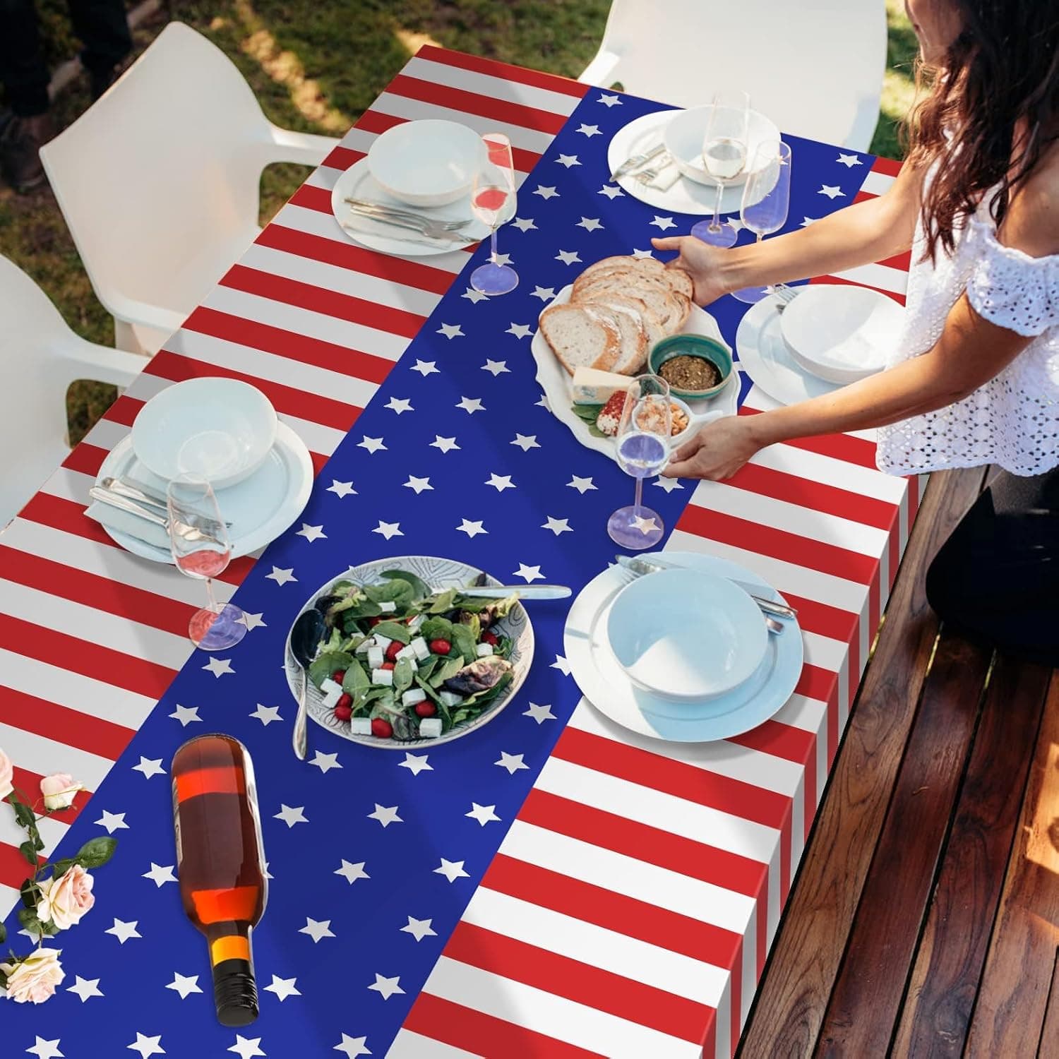 Childom 3 Pack Patriotic Tablecloth,Disposable Plastic Tablecloth 54"x108" Patriotic Decorations,Birthday Party Table Cloth for Kids,Patriotic Themed Party Supplies for Outside,Picnic,Camping,Memorial Patriotic Theme 54" x 108" - Image 5