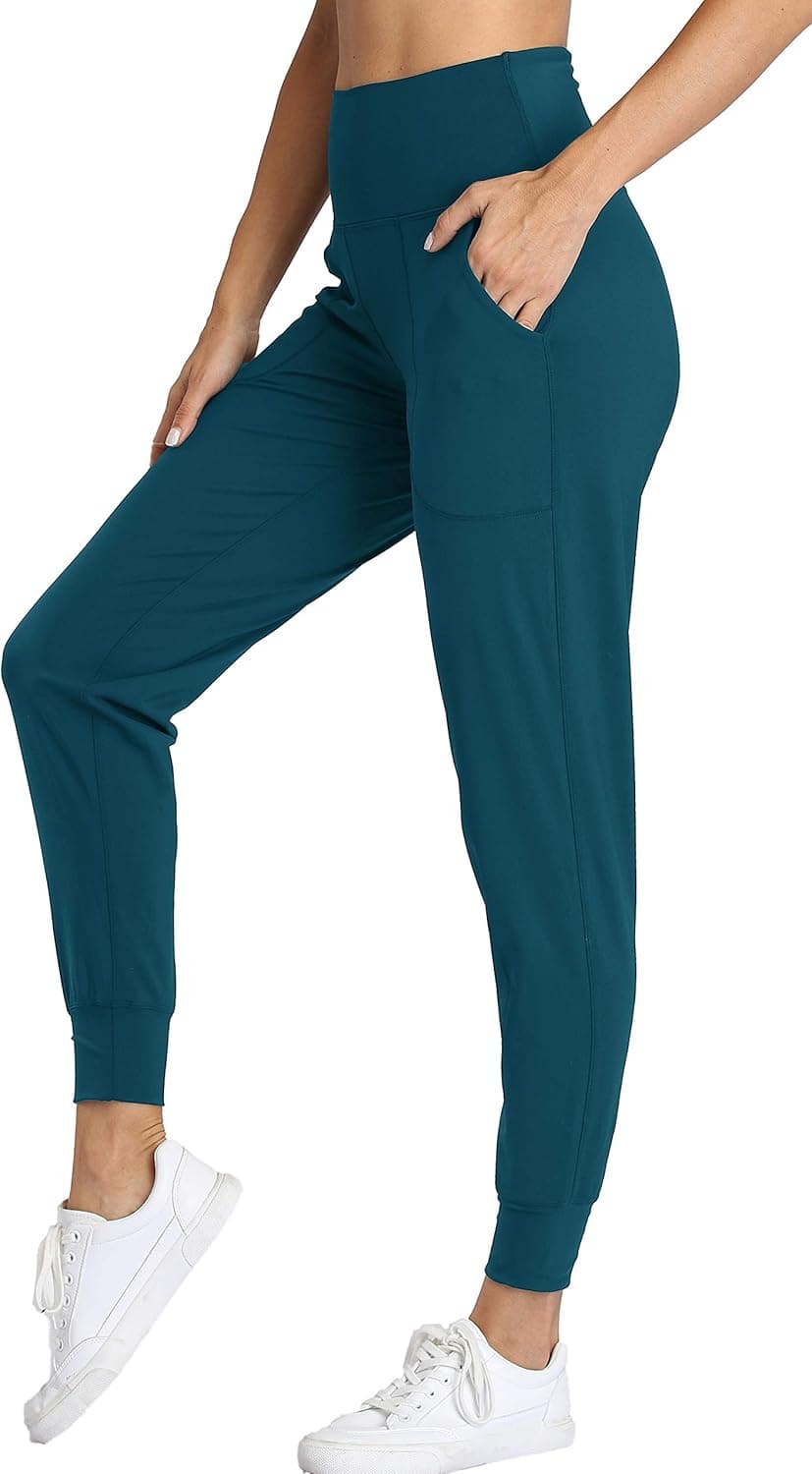 Oalka Women's Joggers High Waist Yoga Pockets Sweatpants Sport Workout Pants Teal XX-Large - Image 2