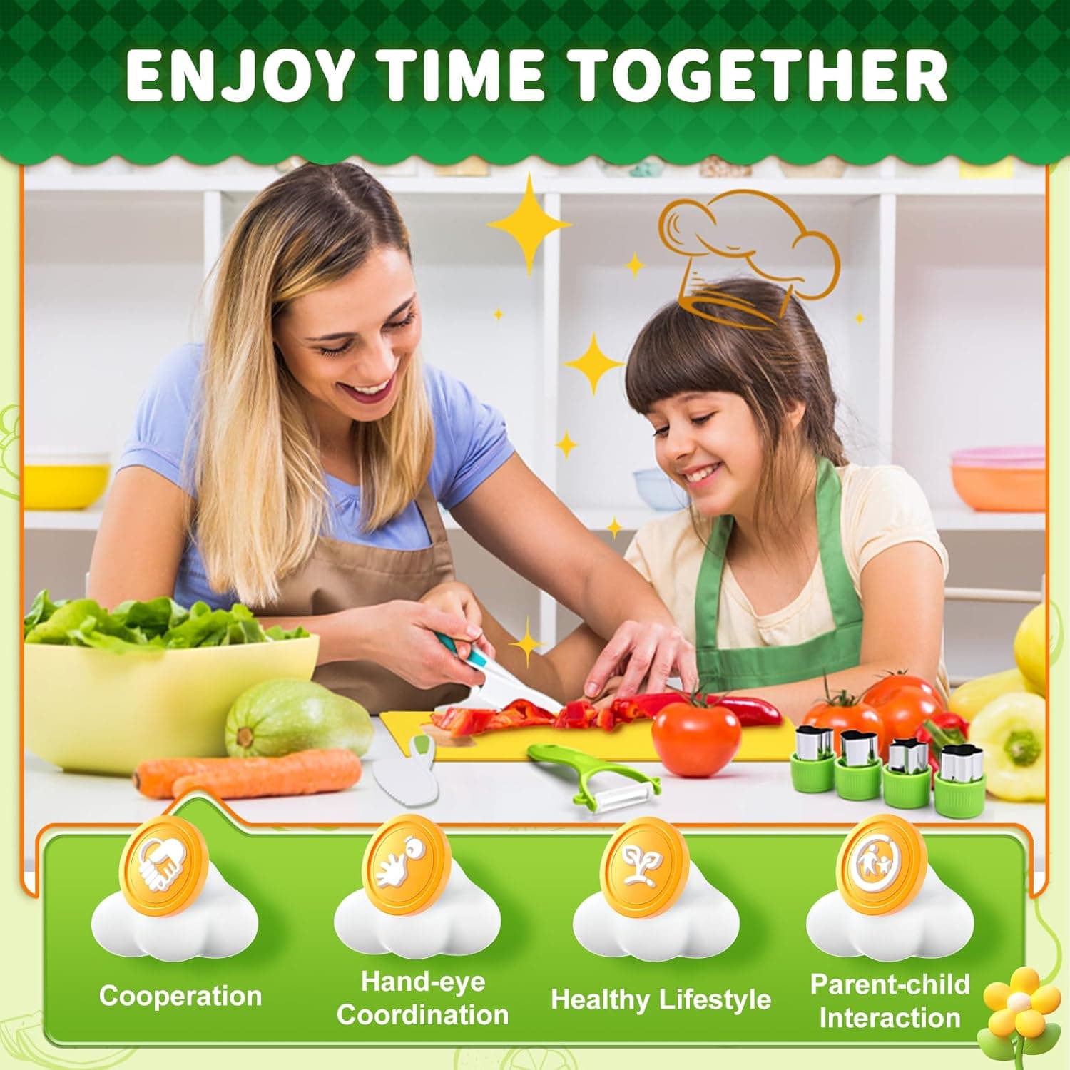 13 Pieces Montessori Kitchen Toys for Toddlers-Kids Cooking Sets Real-Toddler Toys Set for Real Cooking with Plastic Children Safe Knives Crinkle Cutter Kids Cutting Board 13PCS - Image 8