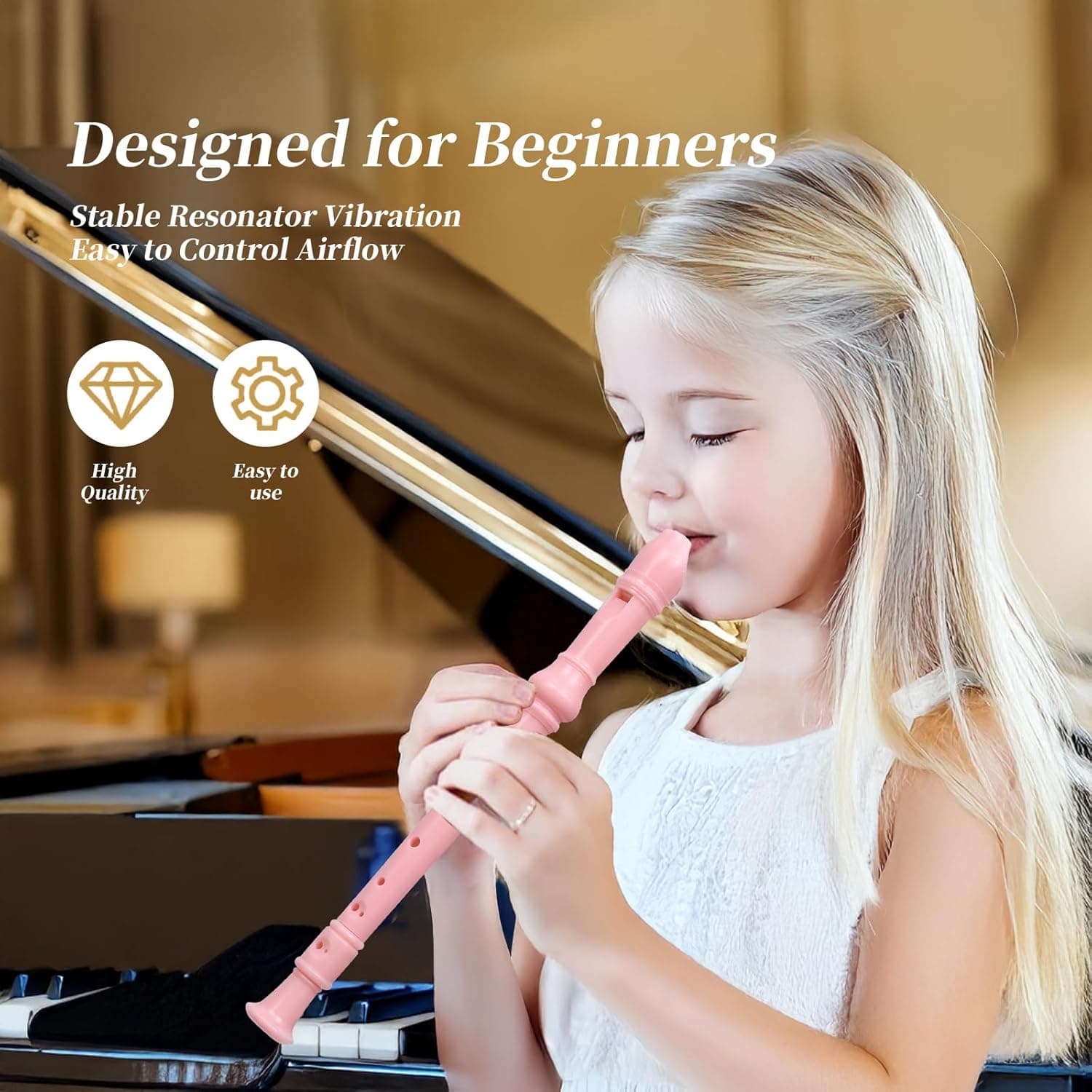 Soprano Recorder for Kids Beginners, German Fingering, C Key, 3 Piece with Cleaning Rod, Bag, Fingering Chart (Pink)… Peony Pink - Image 5