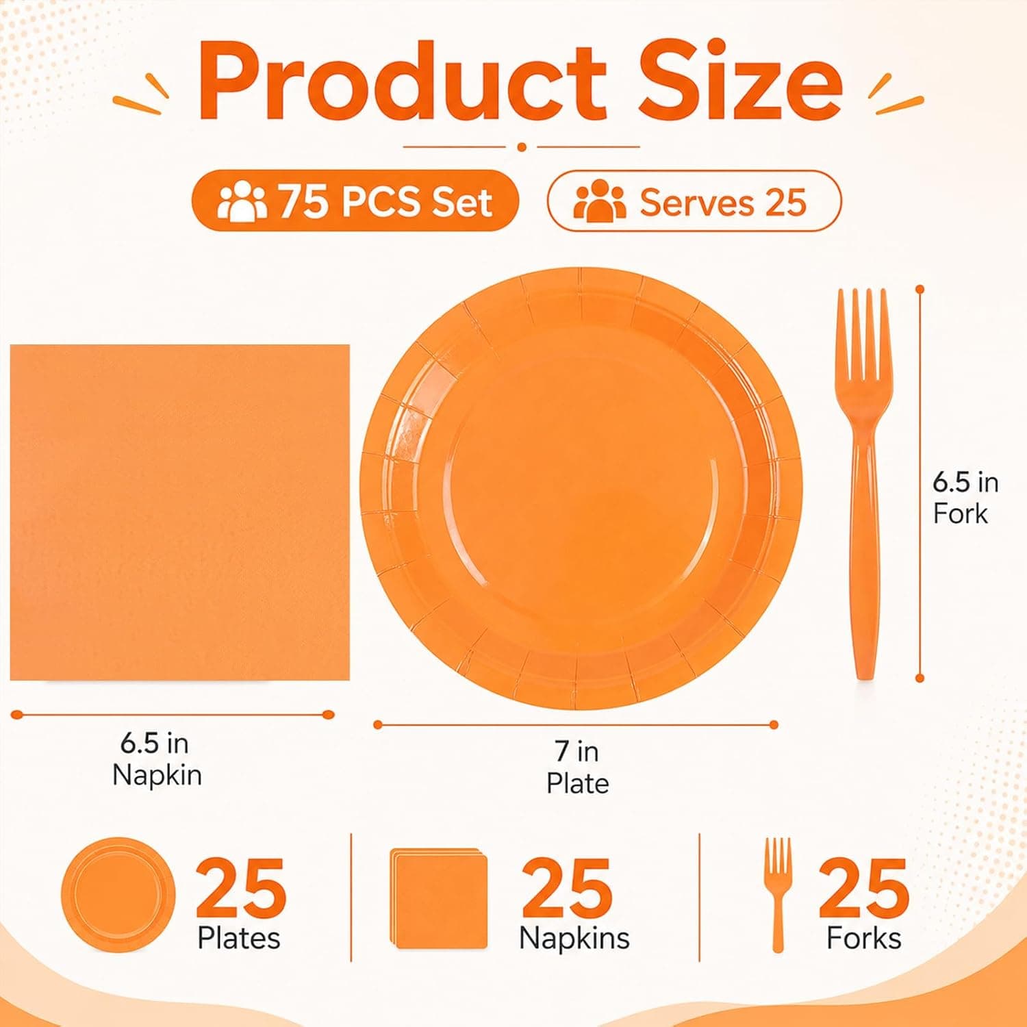 Amazon.com: 75Pcs Orange Paper Plates and Napkins for Fall Birthday | 7inch Party Supplies Set Disposable Party Supplies Includes Paates Napkins Forks Decorations for Pumpkin,Birthday,Halloween : Health & Household - Image 3