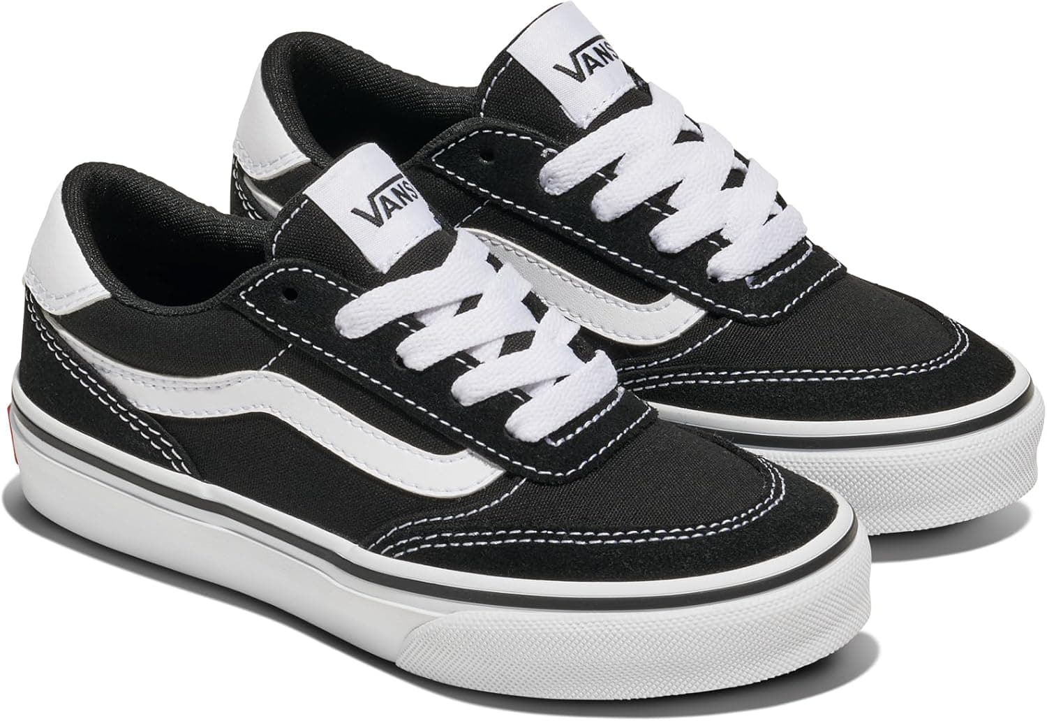 Vans Kids' Brooklyn LS Low-Top Sneakers 13.5 Little Kid Suede/Canvas Black/White - Image 7