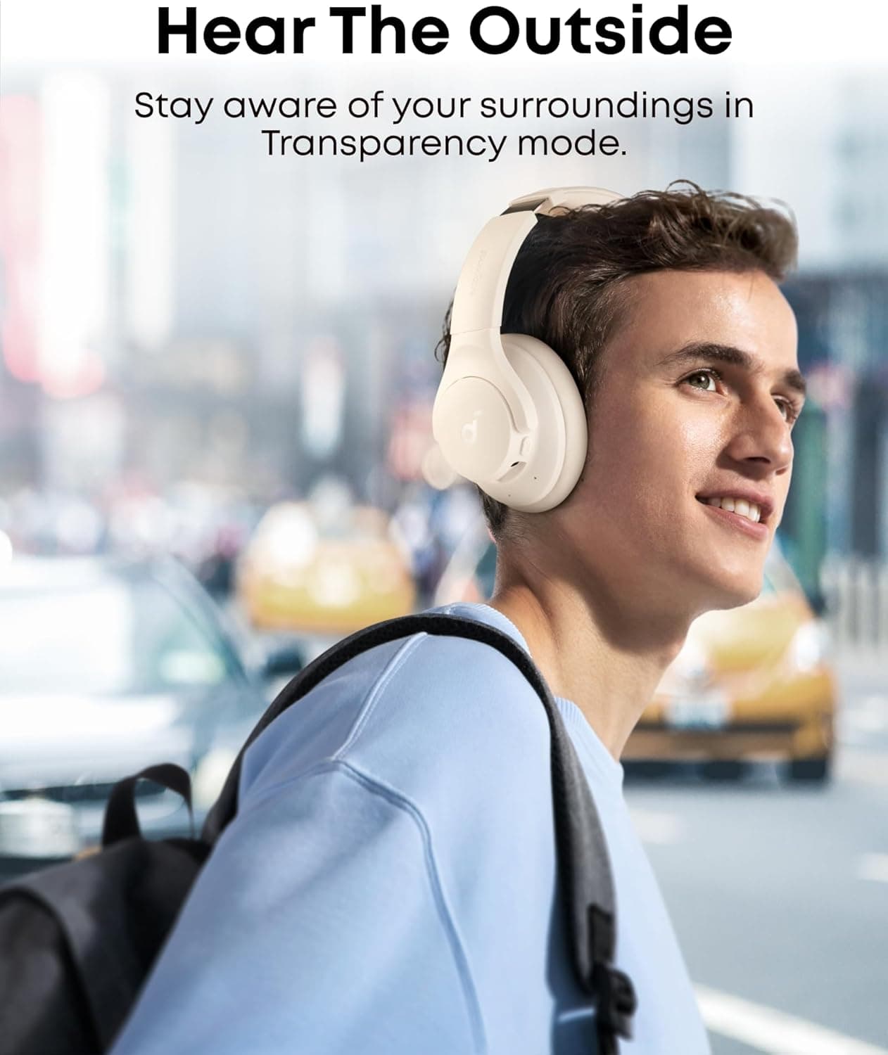 Soundcore by Anker Q20i Hybrid Active Noise Cancelling Headphones, Wireless Over-Ear Bluetooth, 40H Long ANC Playtime, Hi-Res Audio, Big Bass, Customize via an App, Transparency Mode (White) Almond White - Image 7