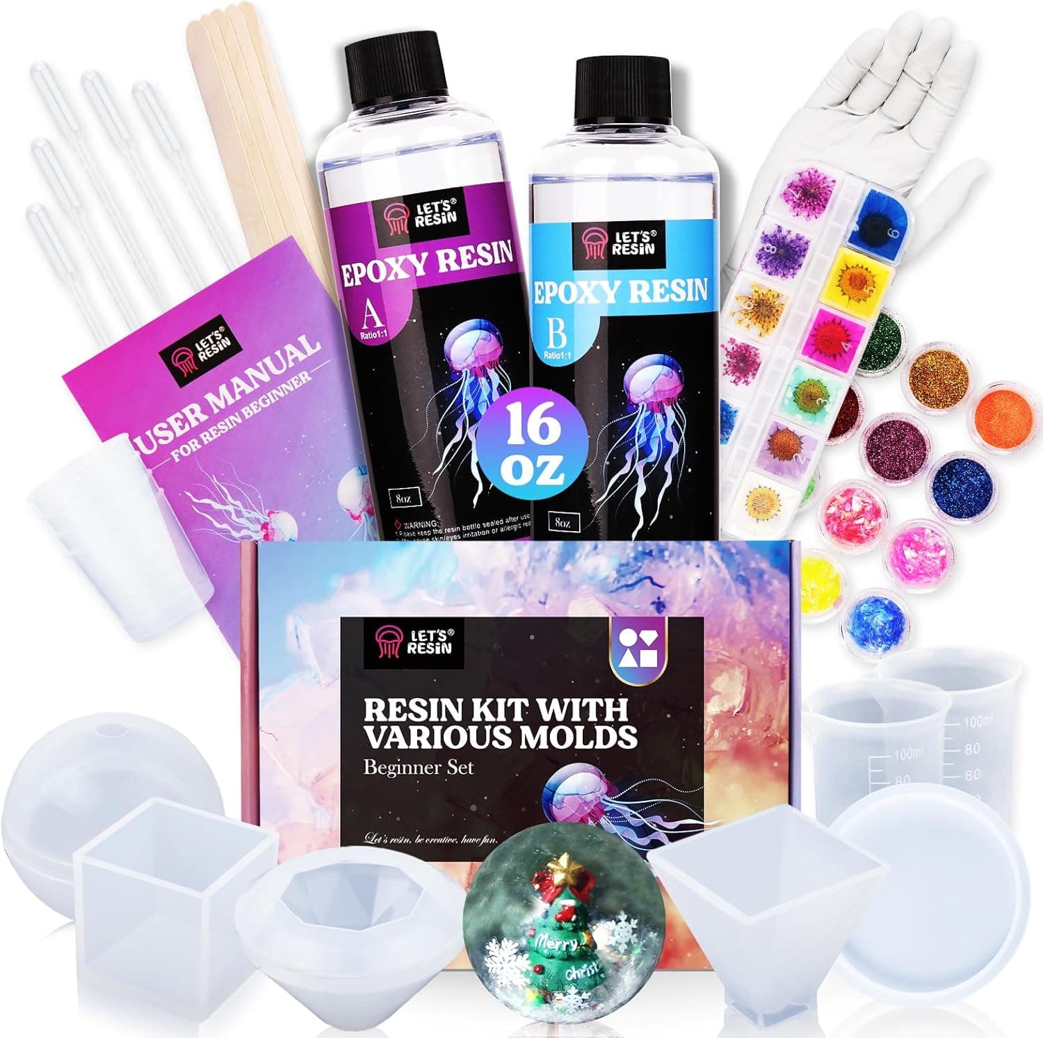 LET'S RESIN Epoxy Resin Kits and Molds Complete Set, 16oz Resin Art Kit with Silicone Molds, Pigment, Dried Flowers, Crafts for Adults, Beginners, Art Supplies for DIY Lovers, DIY Gift for Women - Image 2
