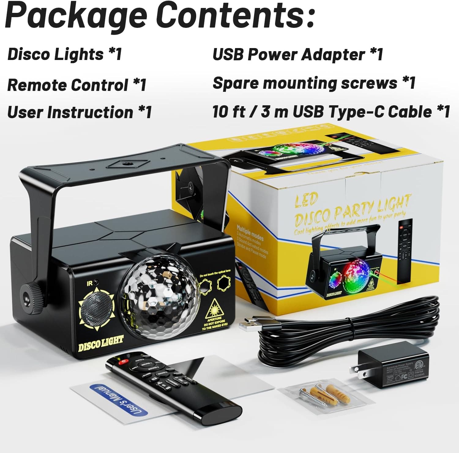 Party Lights, DJ Disco Light Disco Ball Light Sound Activated Strobe Stage Lights for Parties Birthday Christmas Gift Wedding Karaoke KTV Bar Club Pub Dance Home Living Room Halloween Decorations 1 Plastic - Image 6