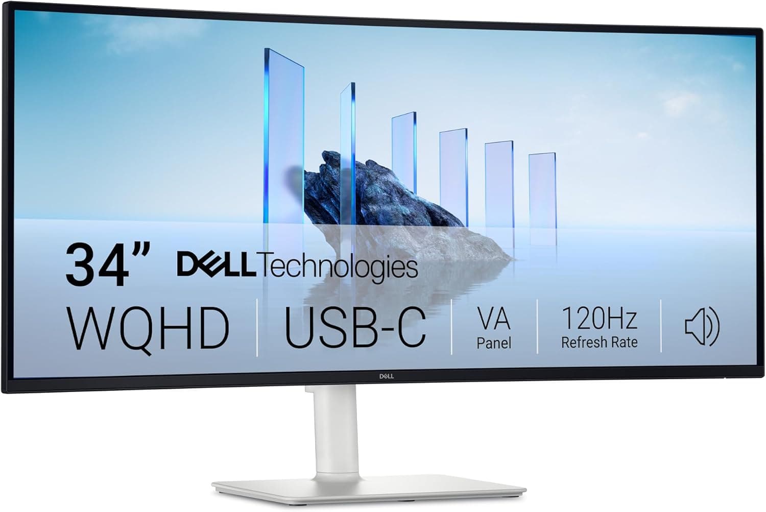 Dell 34 Plus USB-C Curved Monitor - S3425DW - 34-inch (3440 x 1440) up to 120 Hz 21:9 Display, VA Panel, AMD FreeSync Premium, 99% sRGB, 95% DCI-P3, Integrated Speakers, 3000:1 Contrast Ratio 34 Inches S3425DW USB-C - Image 2