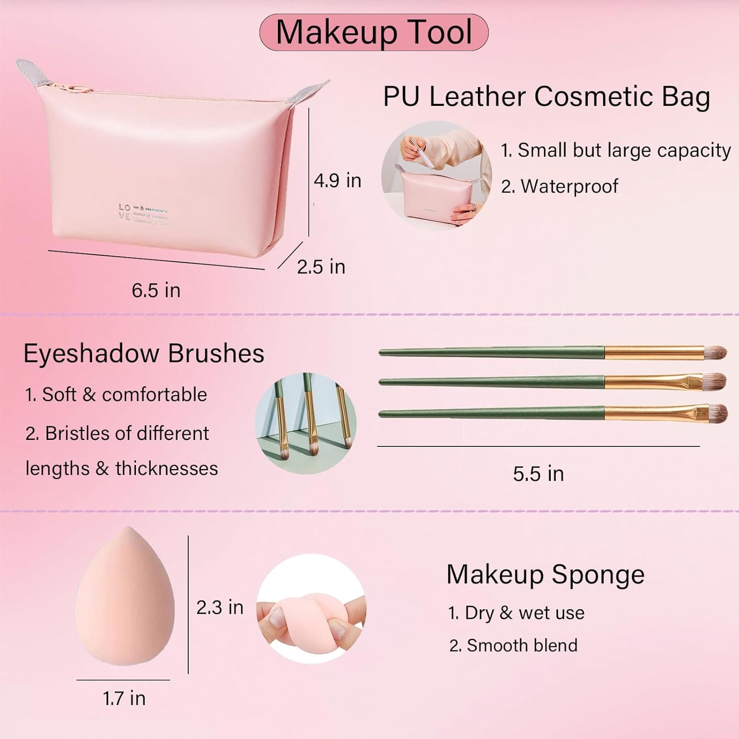 Makeup Set for Women, Makeup Full Kit for Beginners & Professionals, Travel Makeup Set for Teens & Adults, Makeup Gift Set for Girls, Eyeshadow Palette, Lip Gloss, Face & Eye Make up 40 Earth Colors Eyeshadow + 2×Lip Gloss + Blush + Mascara + Pink Cosmetic Bag - Image 8