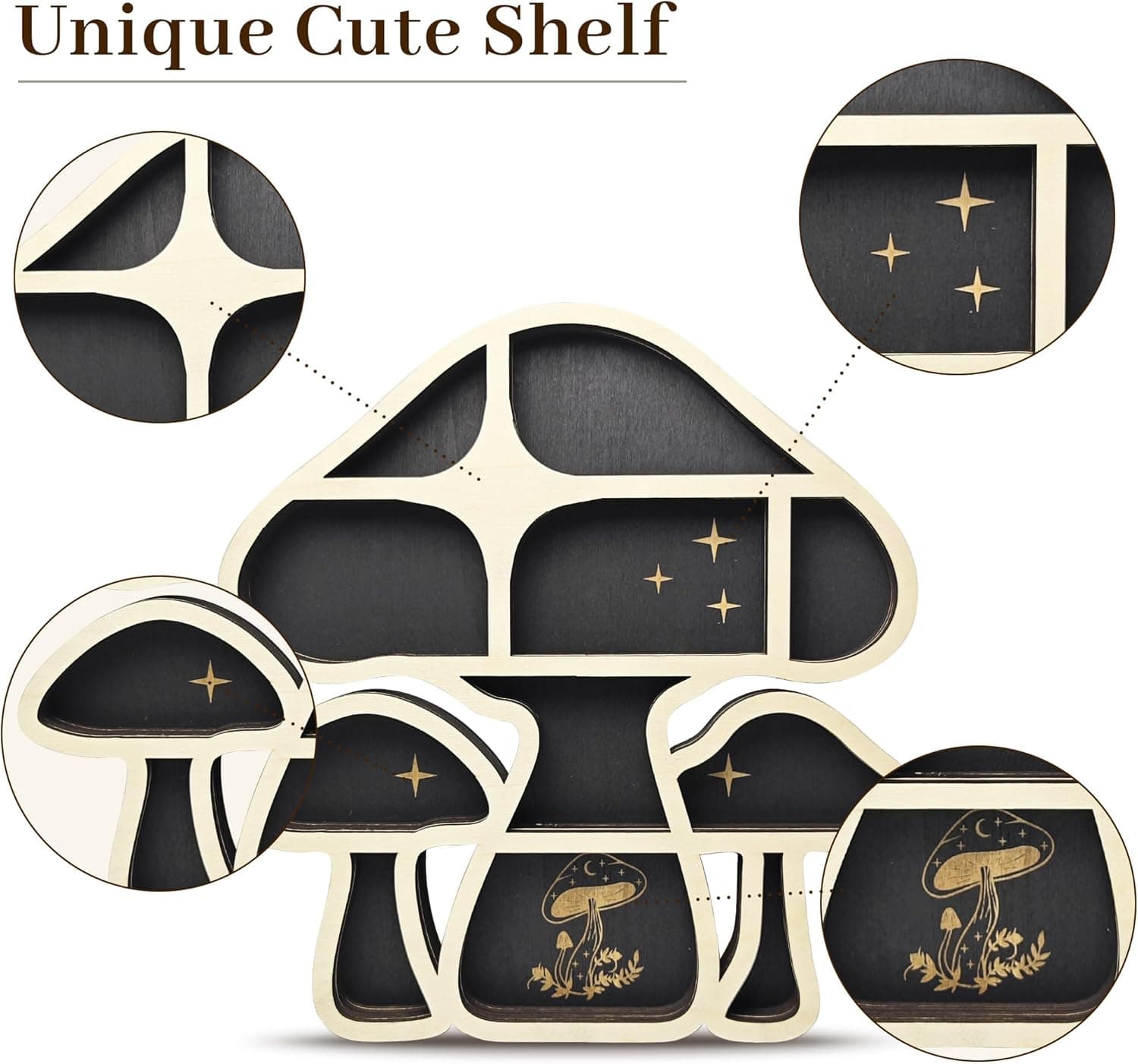 Wooden Mushroom Floating Shelves, Crystal Display Shelf for Wall, Cute Mushroom Wall Decor, Rock Gem Stone Storage Organizer, Essential Oil Holder Hanging Case, Meditation Art Spiritual Gift 3 Mushrooms - Image 7