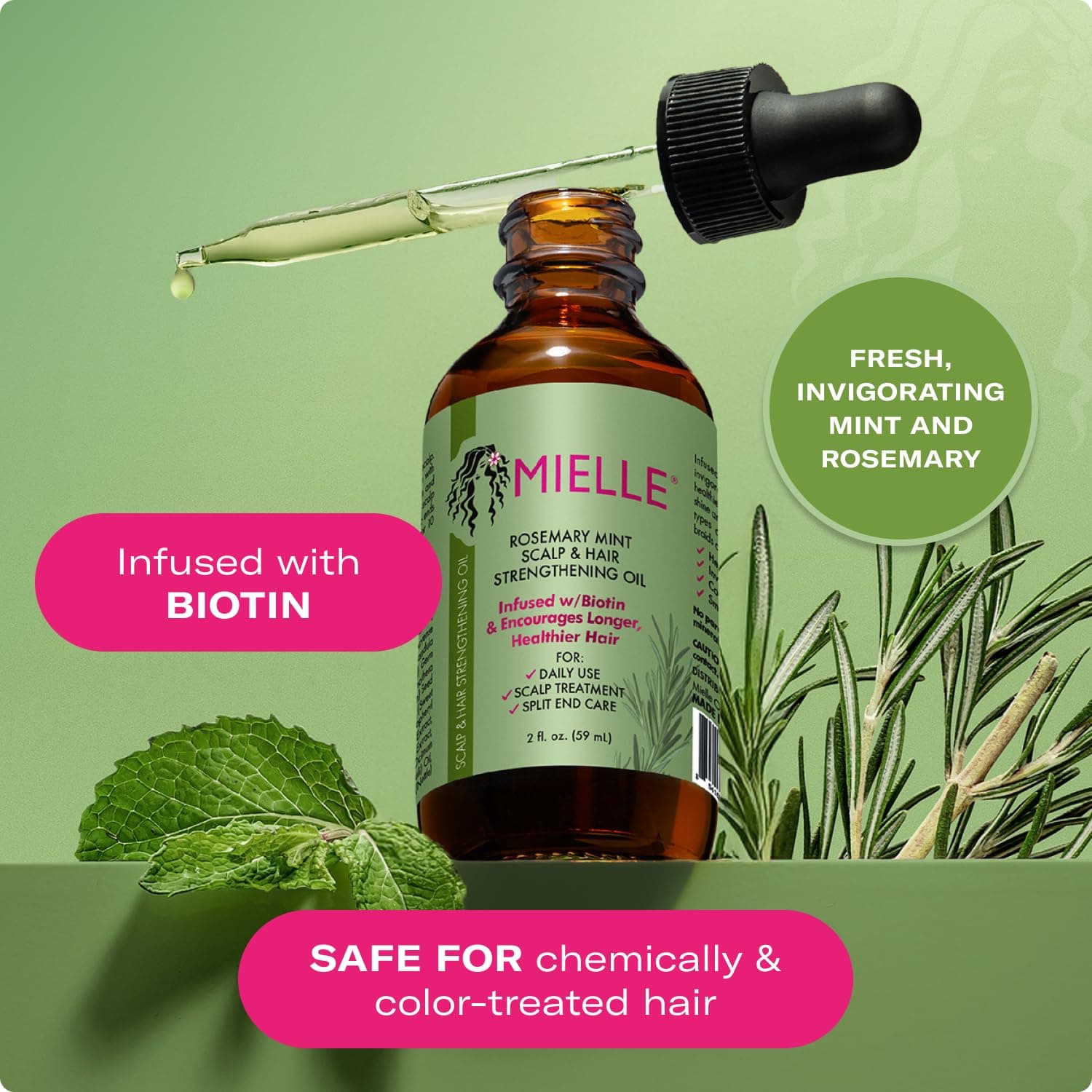 Mielle Organics Rosemary & Mint Hair Oil, Split Ends & Dry Scalp Treatment - Made with Biotin & Essential Oils for Strengthening, Soothing, Moisturizing & Encouraging Longer, Healthier Hair (2 Fl Oz) Original - Image 5