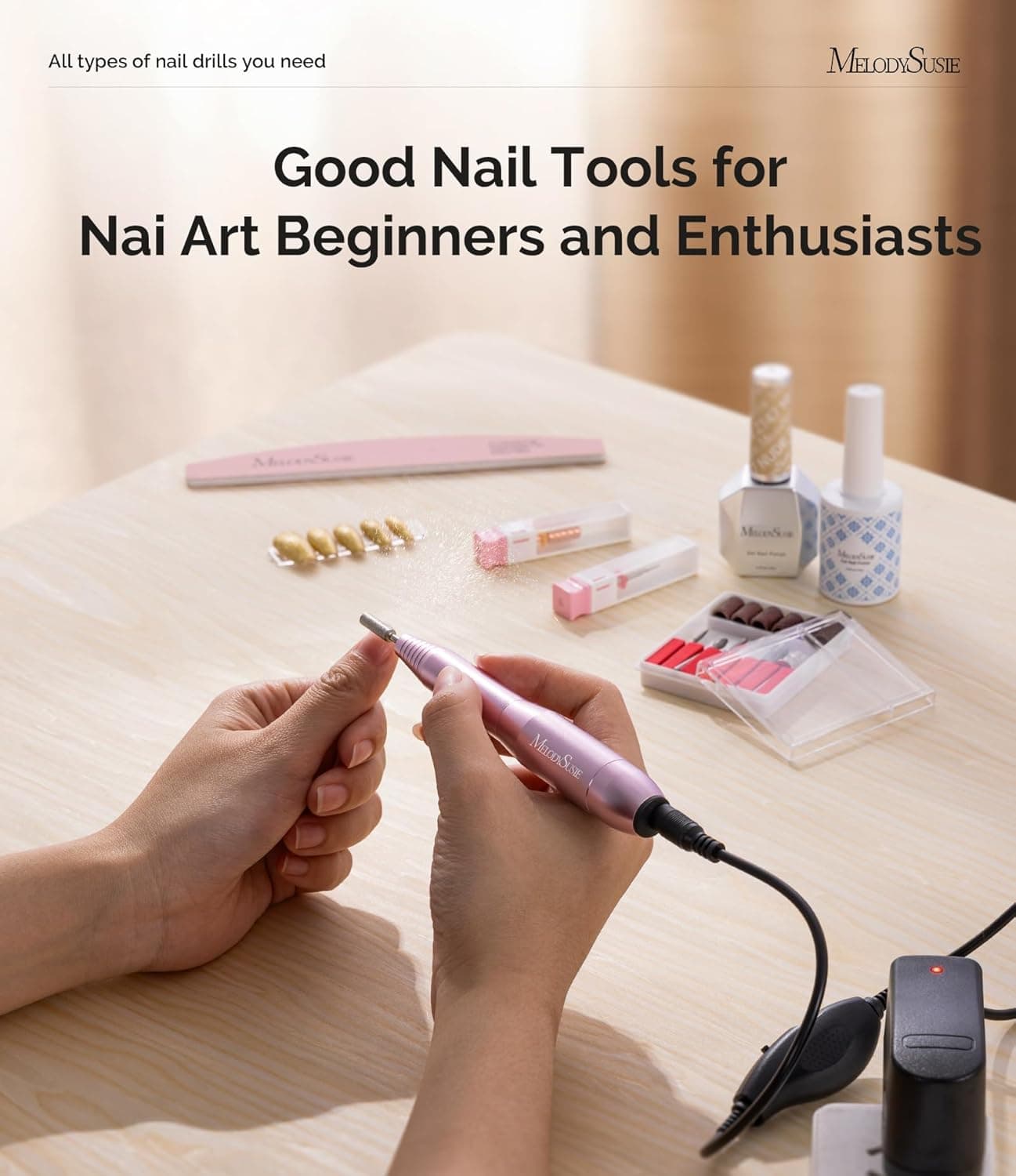 MelodySusie Pen-Shaped Portable Nail Drill with AC Adapter, PC120B 20000RPM Electric File with Compact Design for All Nail Care, Manicure Polishing, Shaping & Gel Removal at Home for Beginners Purple - Image 8