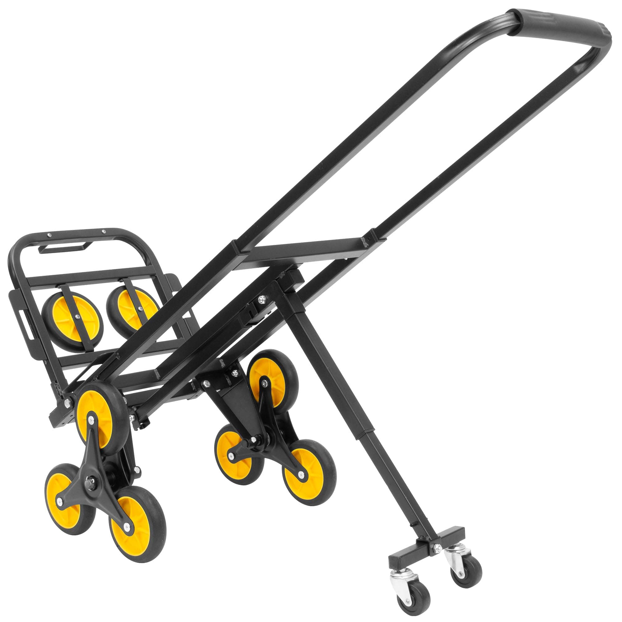 Mount-It! Folding Hand Truck and Dolly, Heavy-Duty Luggage Trolley Cart with Telescoping Handle and Rubber Wheels, Silver, Black, Yellow, (130 Lb Capacity)