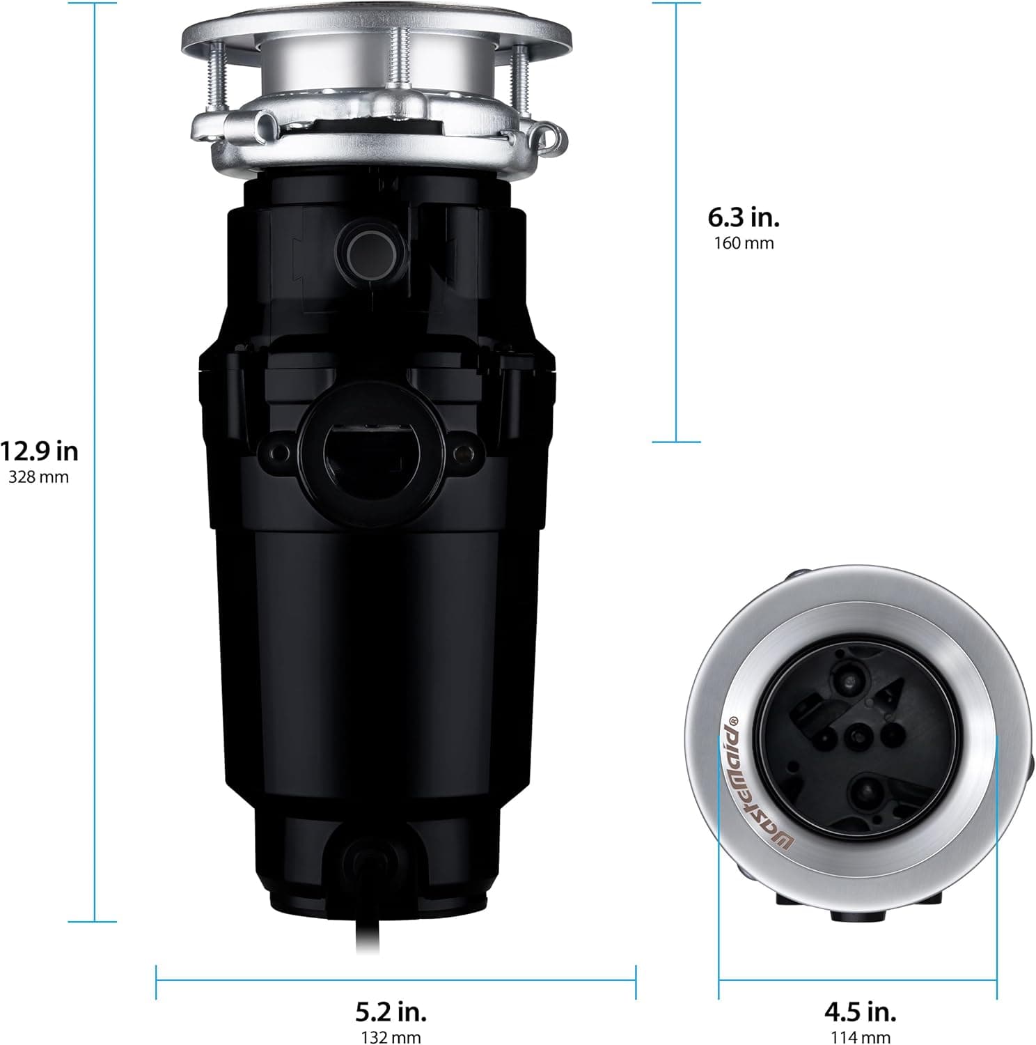 Waste Maid 10-US-WM-058-3B Garbage Disposal Anti-Jam Stainless Steel Food Waste Grinding System, 1/2 HP Economy, Black 1/2 HP Economy Grinding System - Image 4